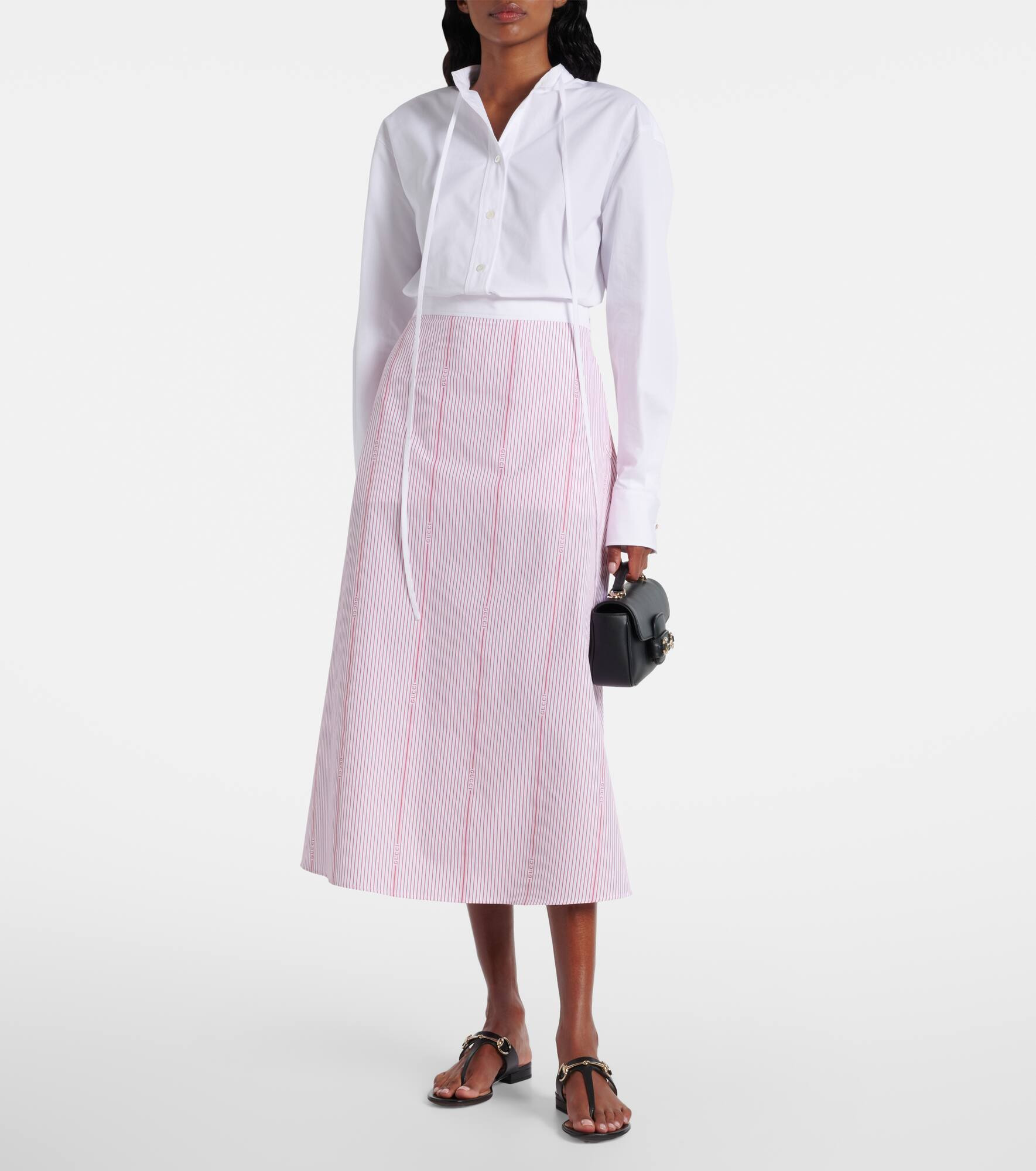 Striped fil coupé cotton midi skirt - 2
