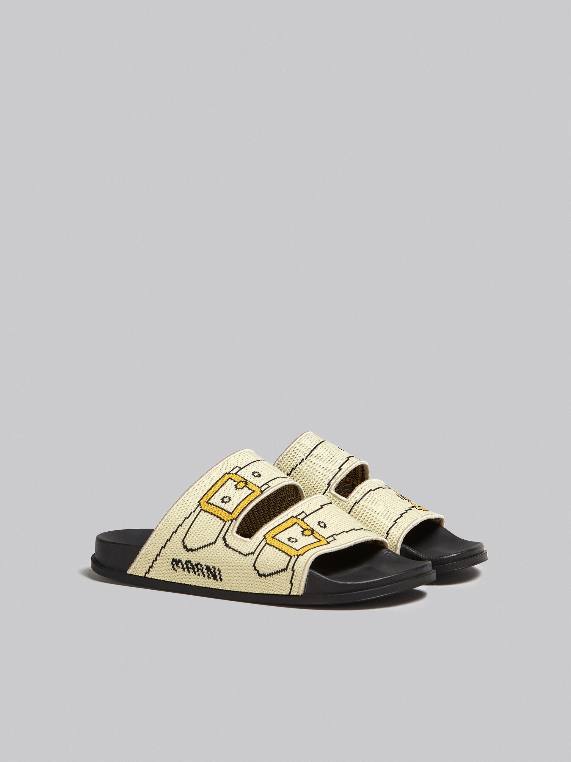ECRU AND GOLD TROMPE L'OEIL JACQUARD TWO-STRAP SLIDE - 2