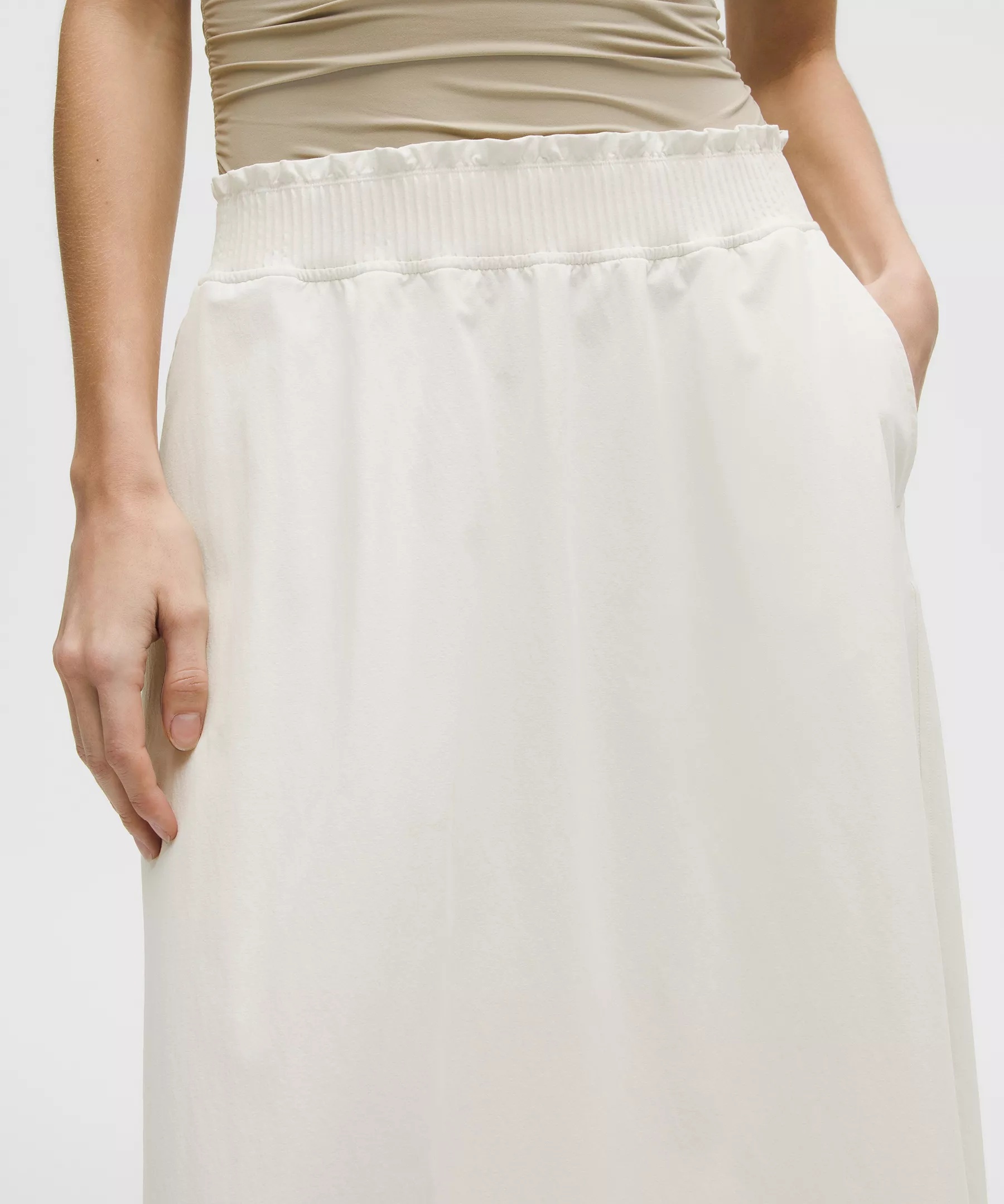 Stretch Woven Ruffle-Waist Midi Skirt - 5