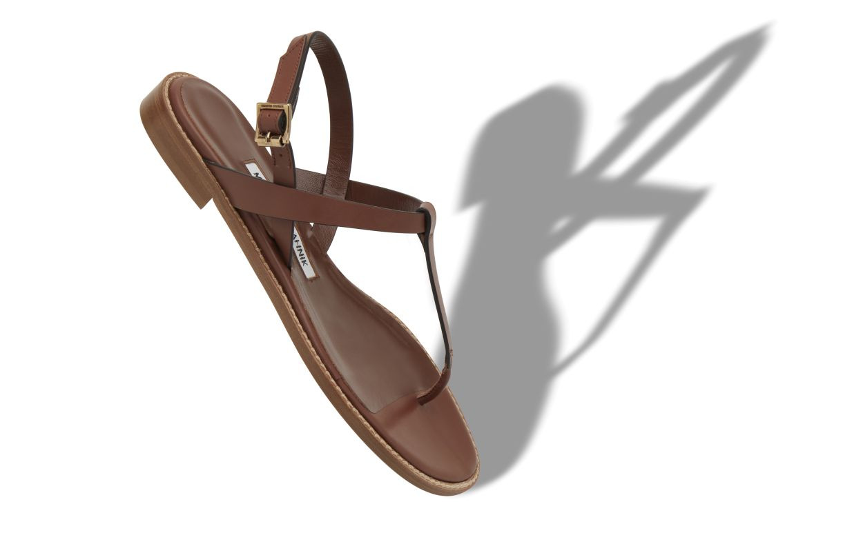 Mid Brown Calf Leather Flat Sandals - 2