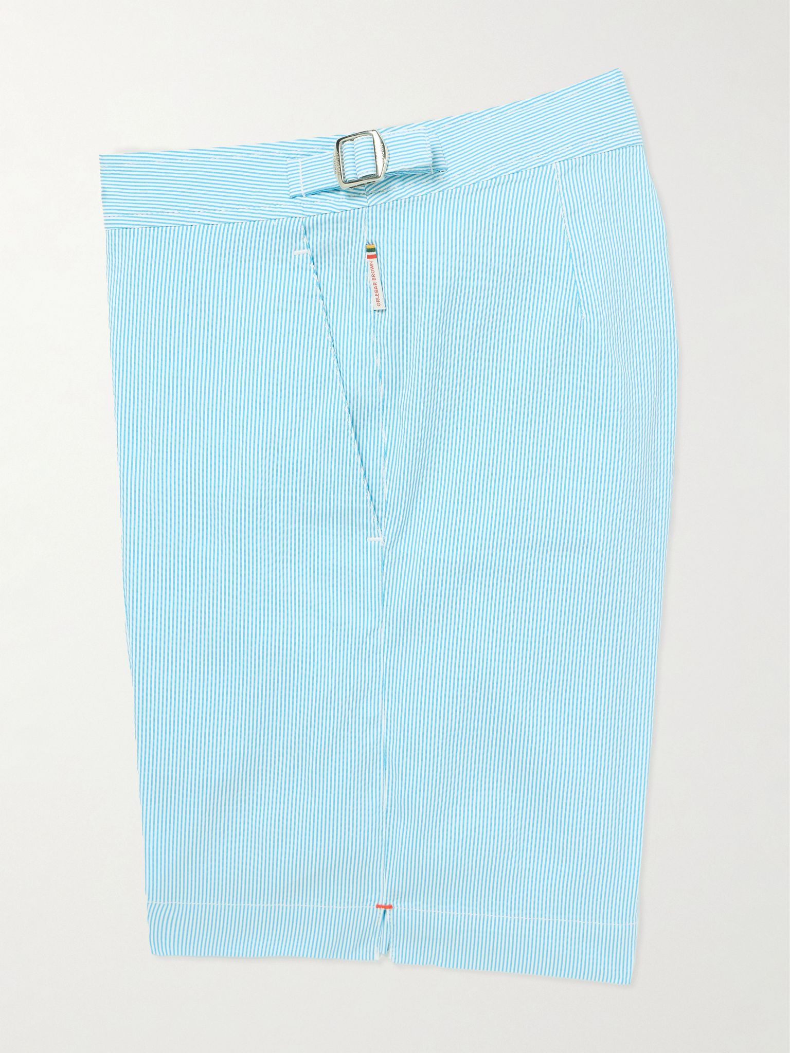 Bulldog Straight-Leg Mid-Length Striped Seersucker Swim Shorts Blue - 5