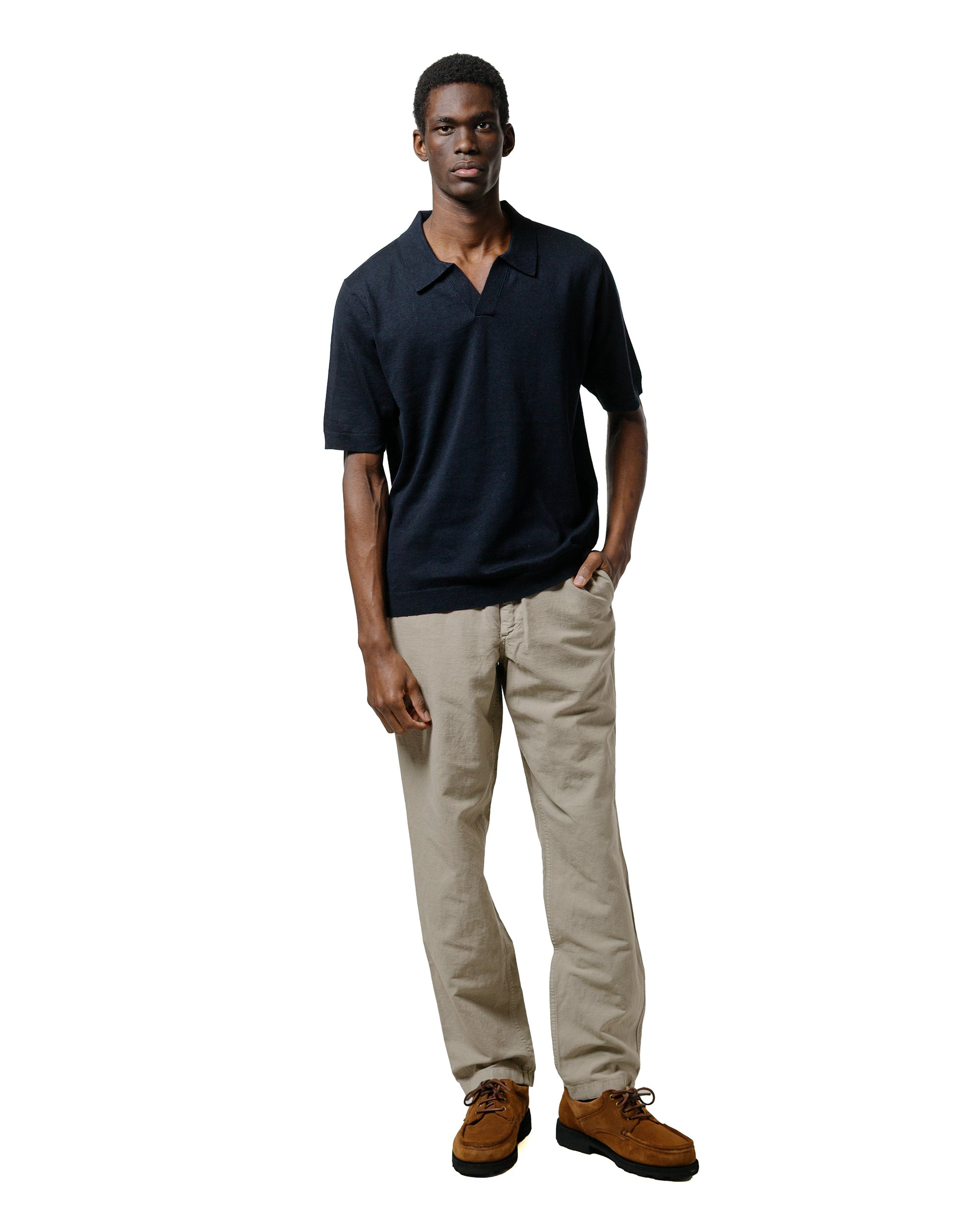 Leif Cotton Linen Polo Dark Navy - 4