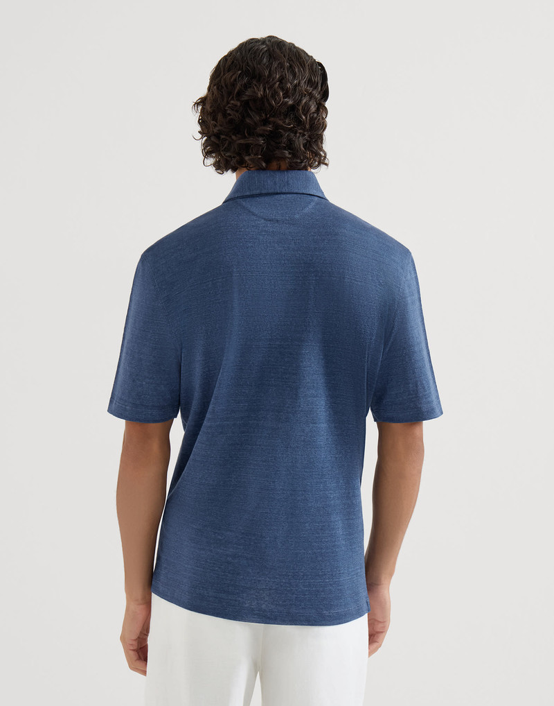 Linen and cotton mélange jersey polo with shirt-style collar 3