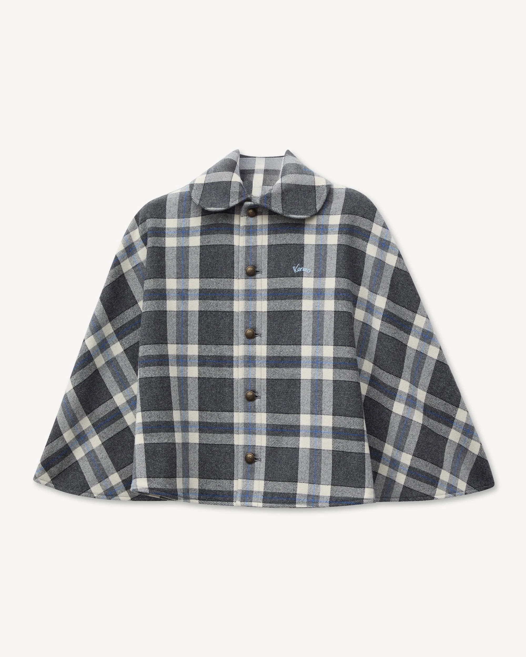 'KENZO Checks' military cape in mixed wool - 1