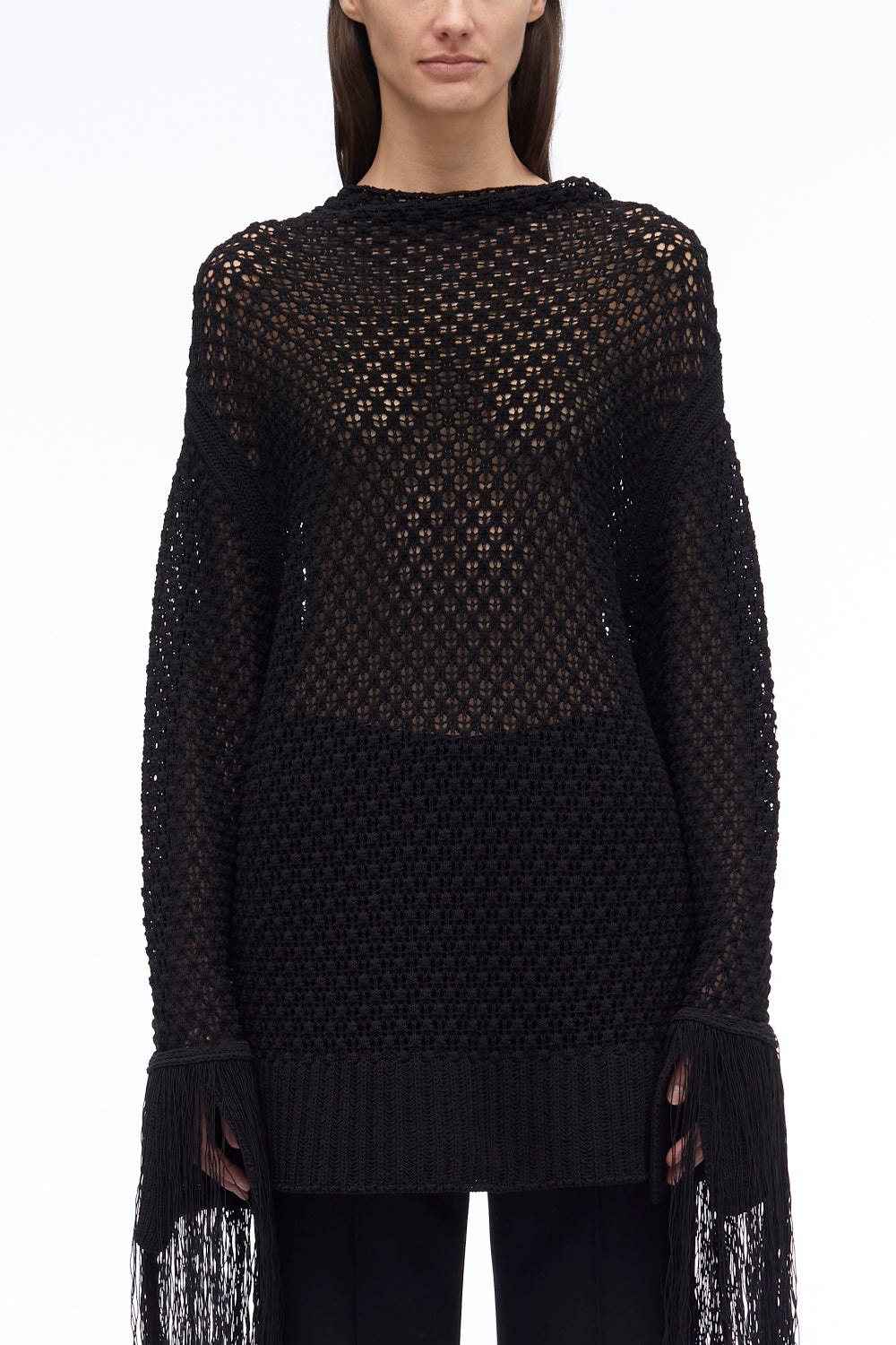 Textured Fringe Oversized Pullover - 3