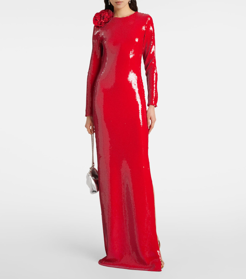 RODARTE Floral-appliqué sequined gown outlook