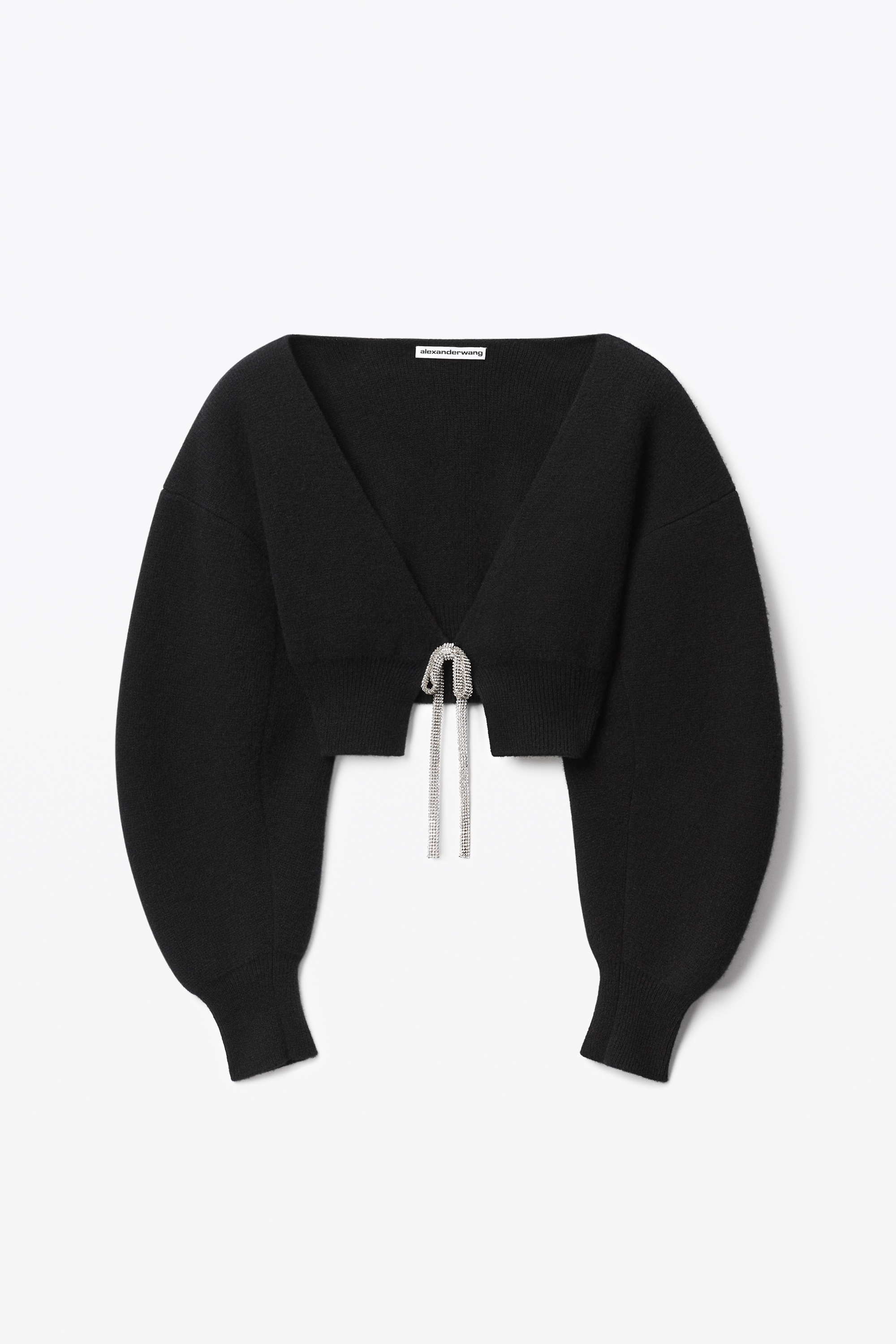 V-NECK CROPPED CARDIGAN IN BOILED WOOL - 1