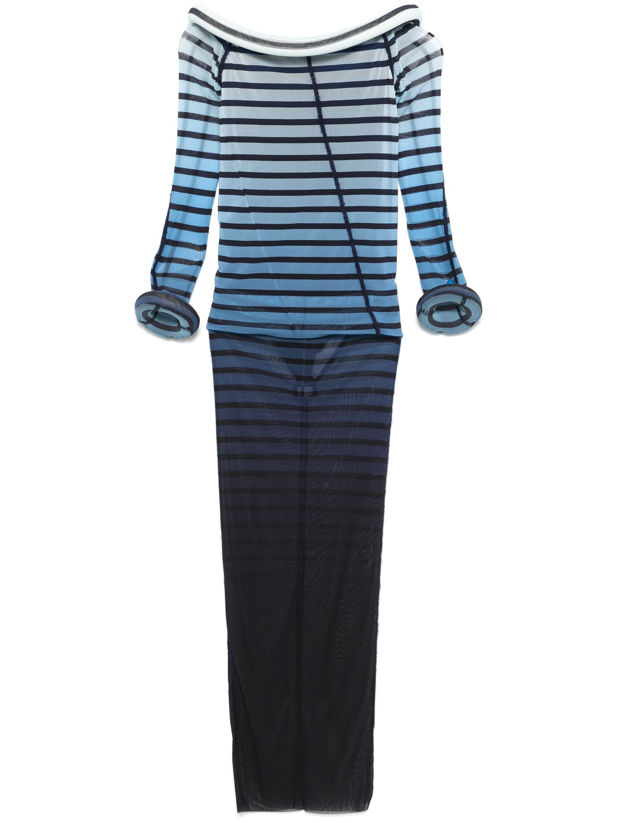 Jean Paul Gaultier Women Mesh Boat Neck Long Dress With 3D Collar And Cuff - 4
