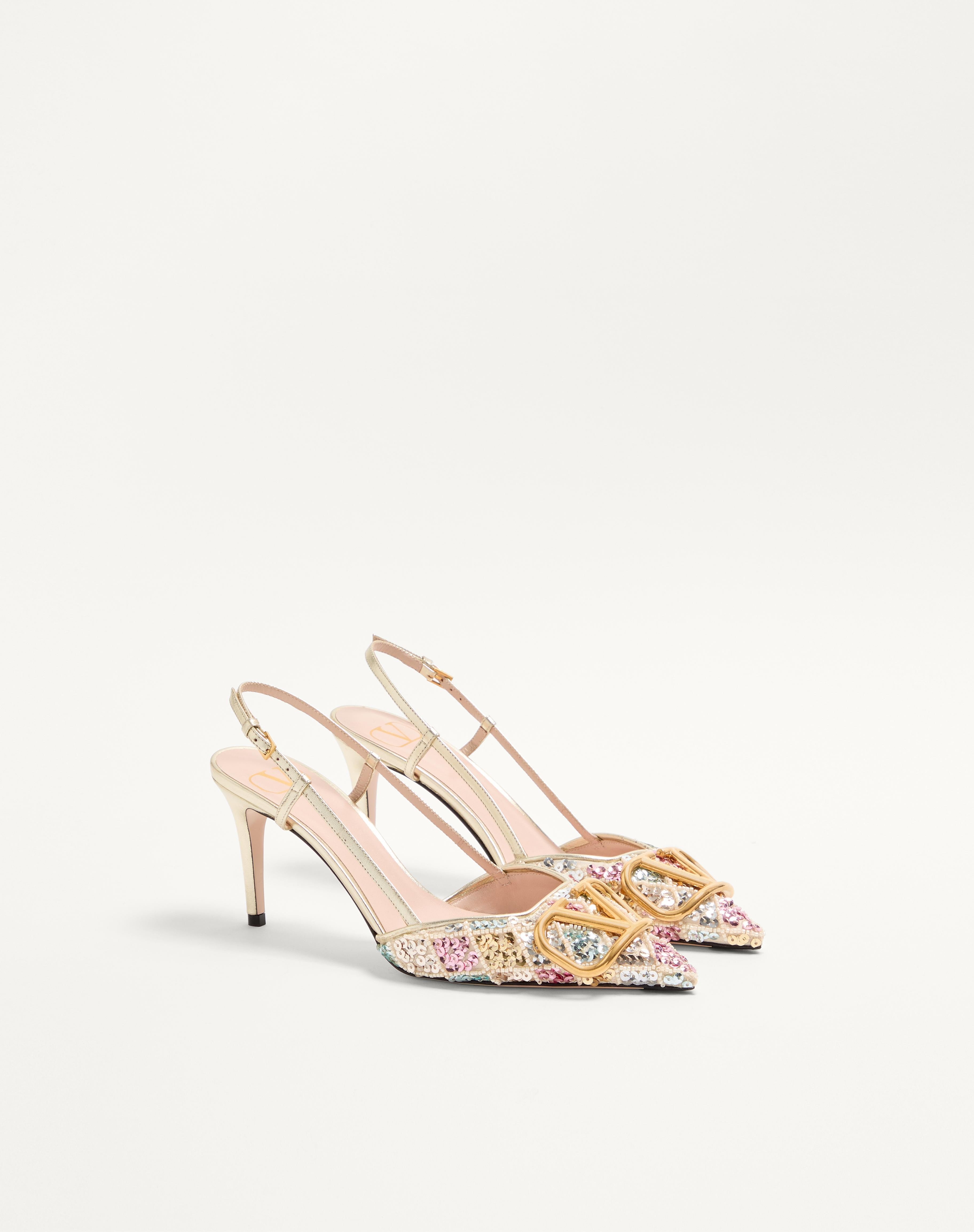VLOGO SIGNATURE SLINGBACK DÉCOLLETÉ WITH RHOMBELLE EMBROIDERY 80 MM - 3