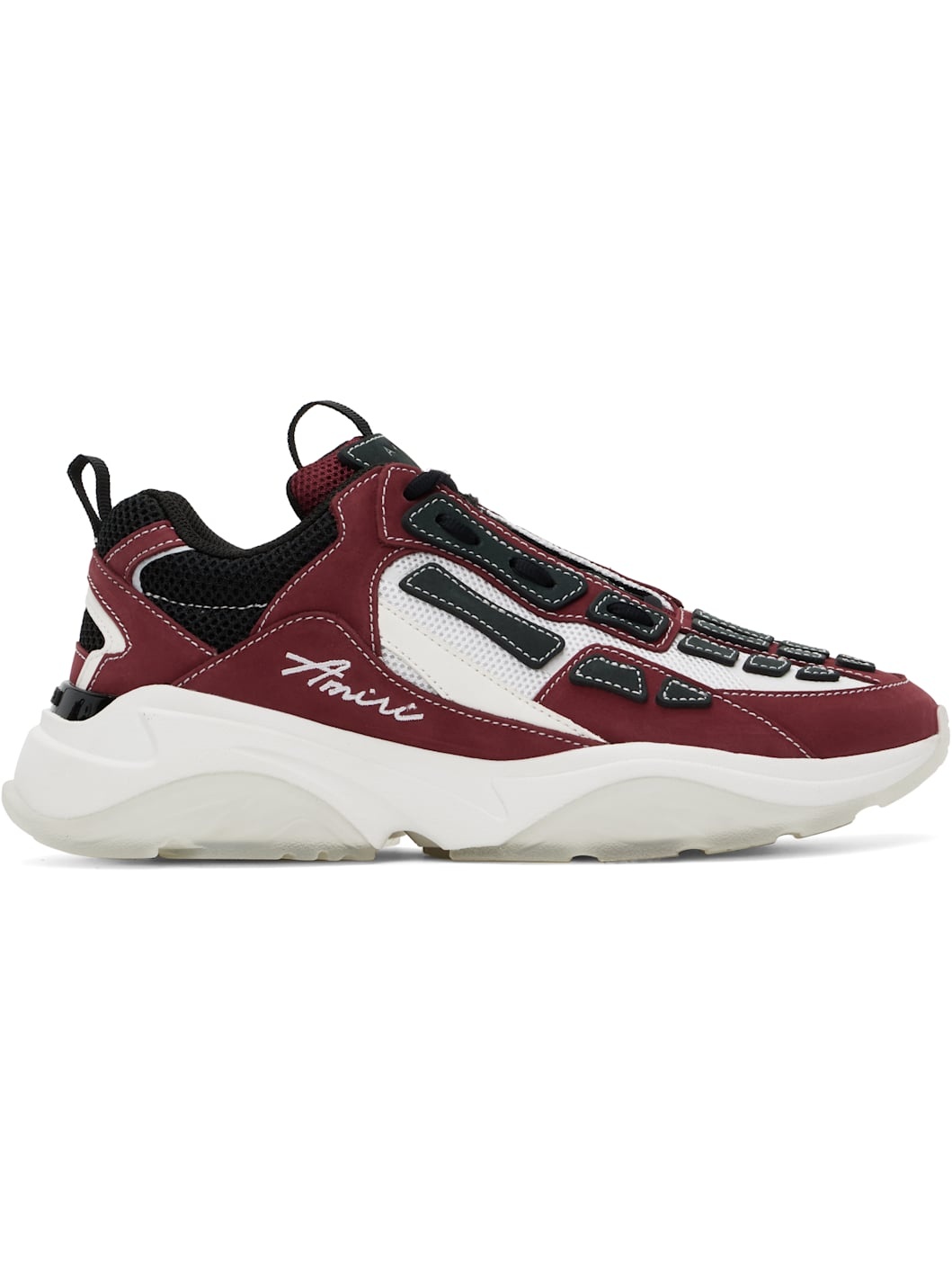 White & Burgundy Bone Runner Sneakers - 1
