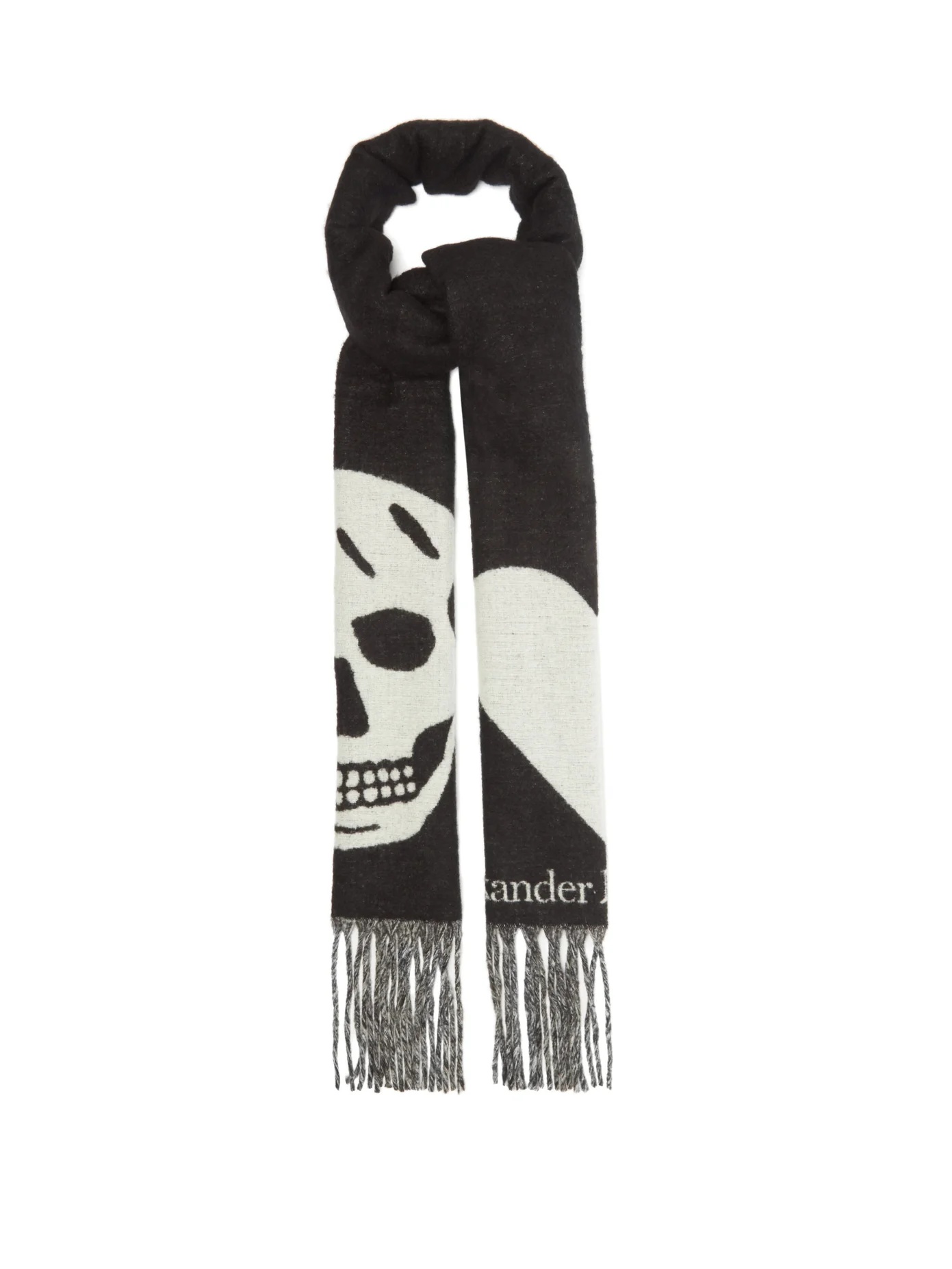 Skull and heart jacquard wool-blend gauze scarf - 1