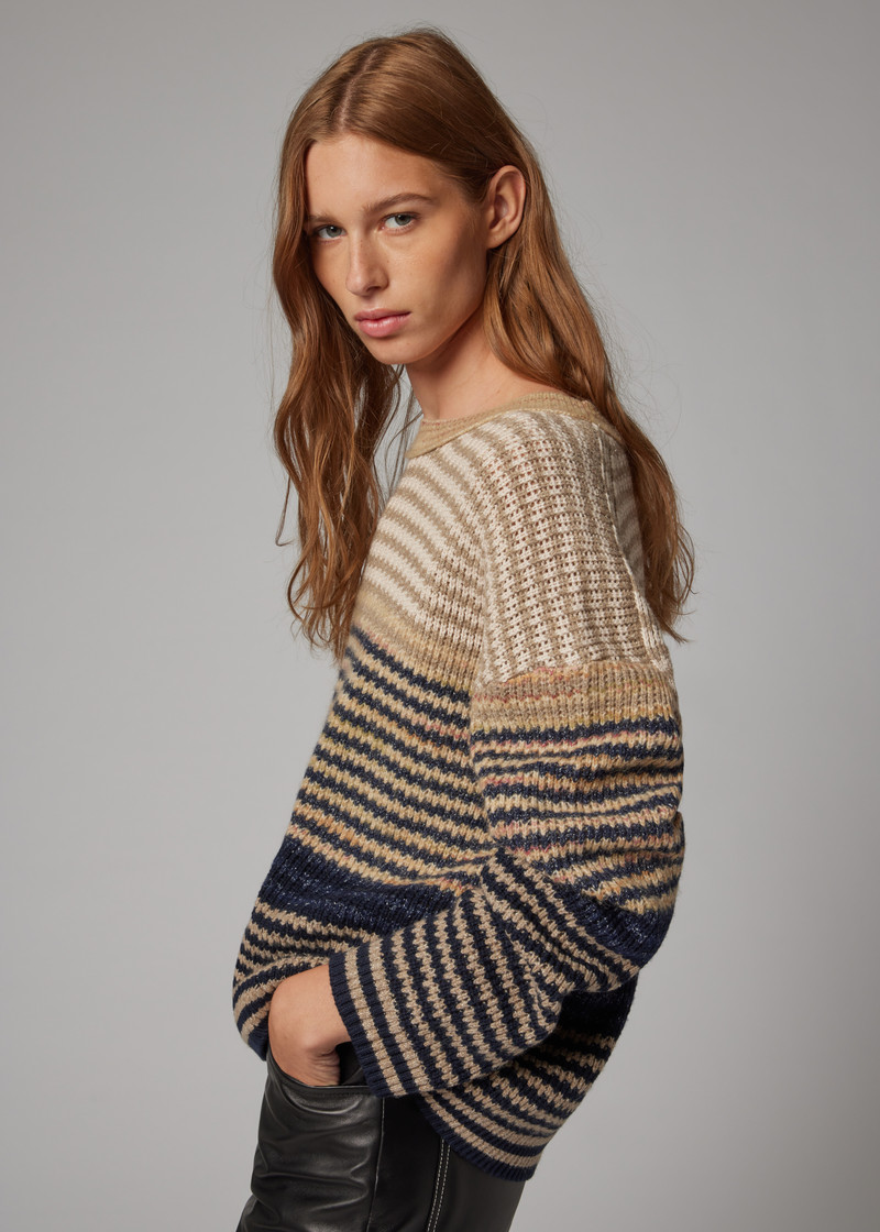 Women's Brown Textured Stripe Knitted Sweater 6