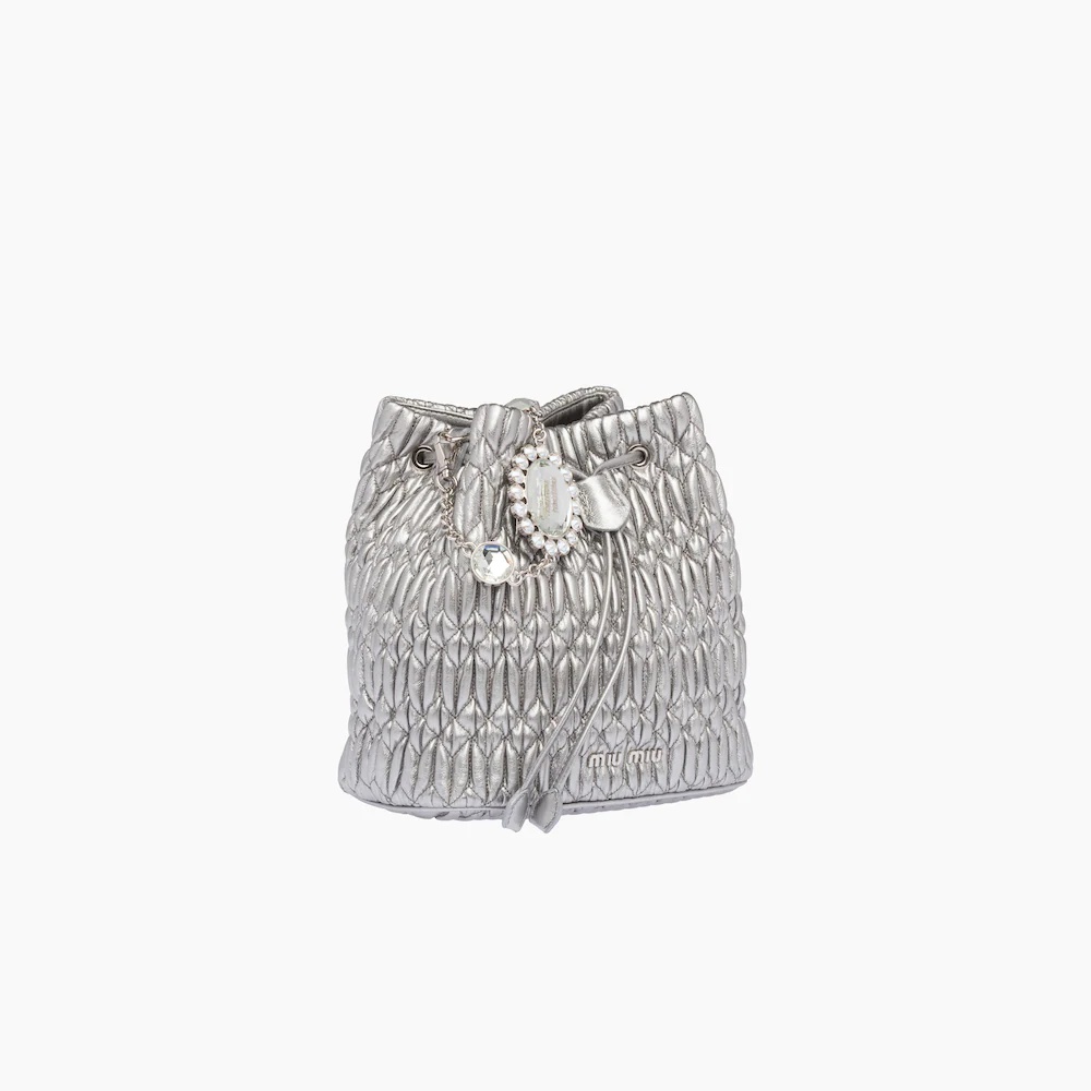 Miu Crystal Cloqué Nappa leather bucket bag - 4