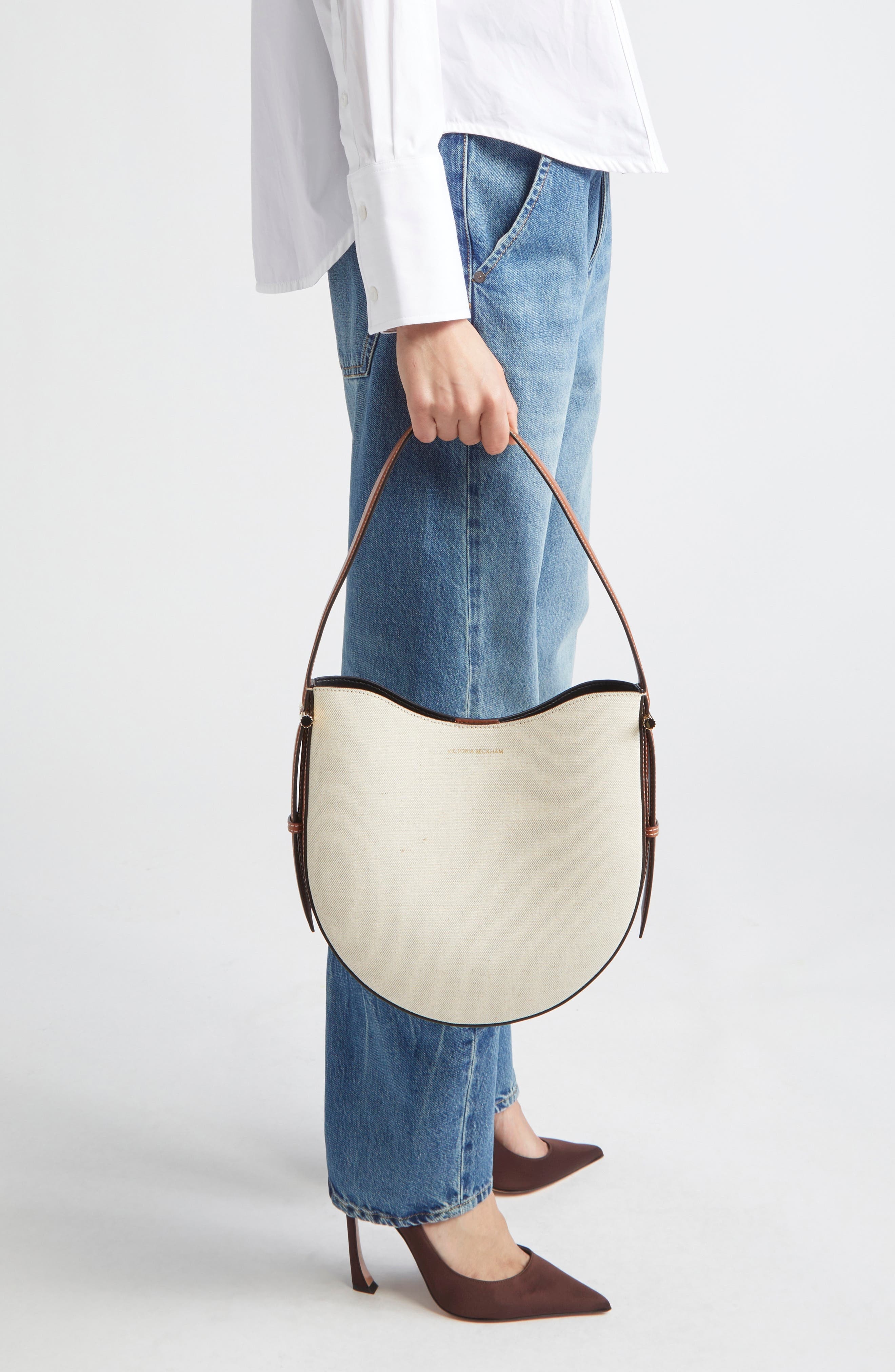 Victoria Beckham Medium The Dia Canvas Hobo Bag in Tan/Ivory at Nordstrom - 2