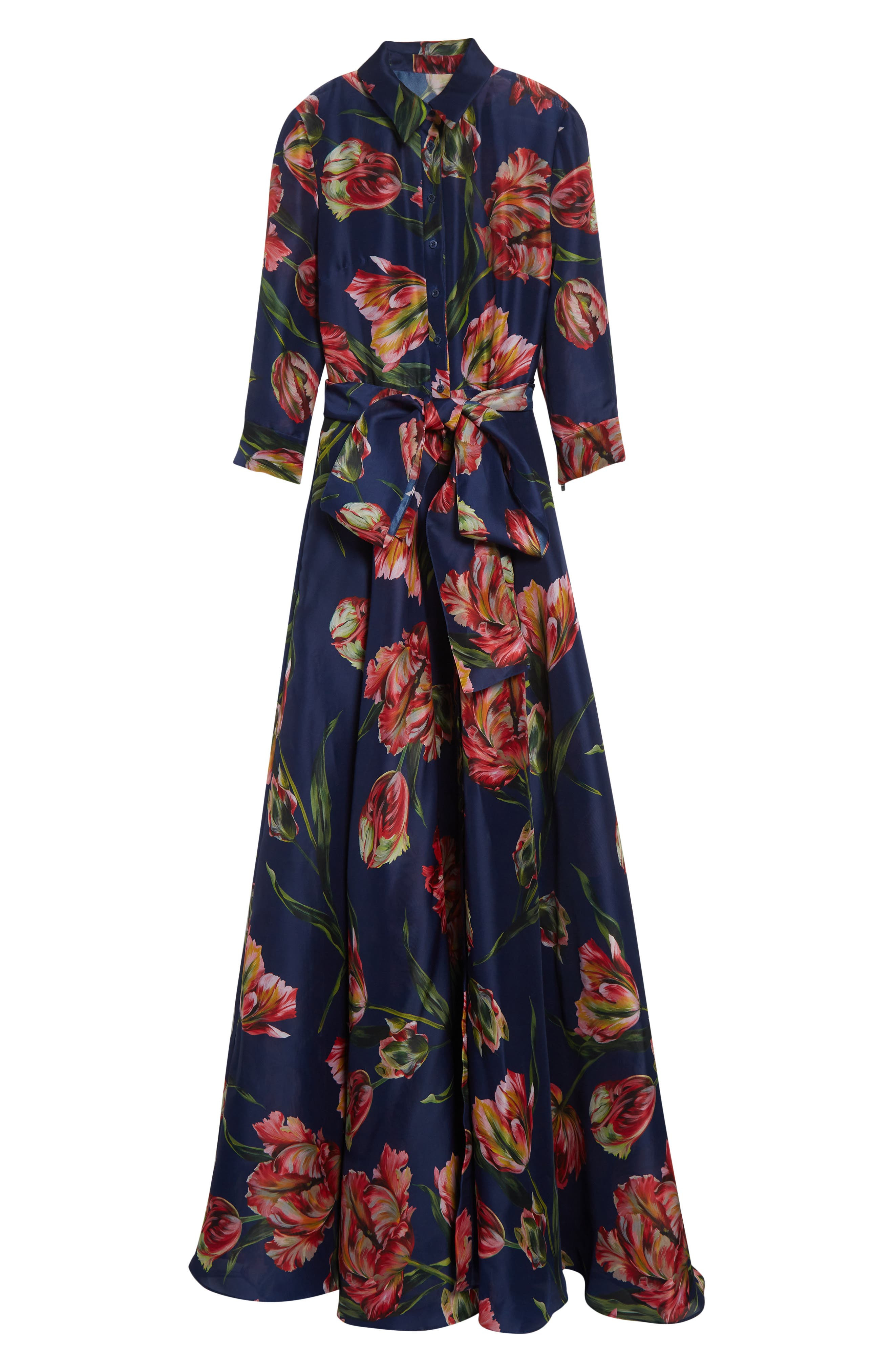 Carolina Herrera Tulip Print Silk Gazar Trench Gown in Dark Navy Multi at Nordstrom - 5