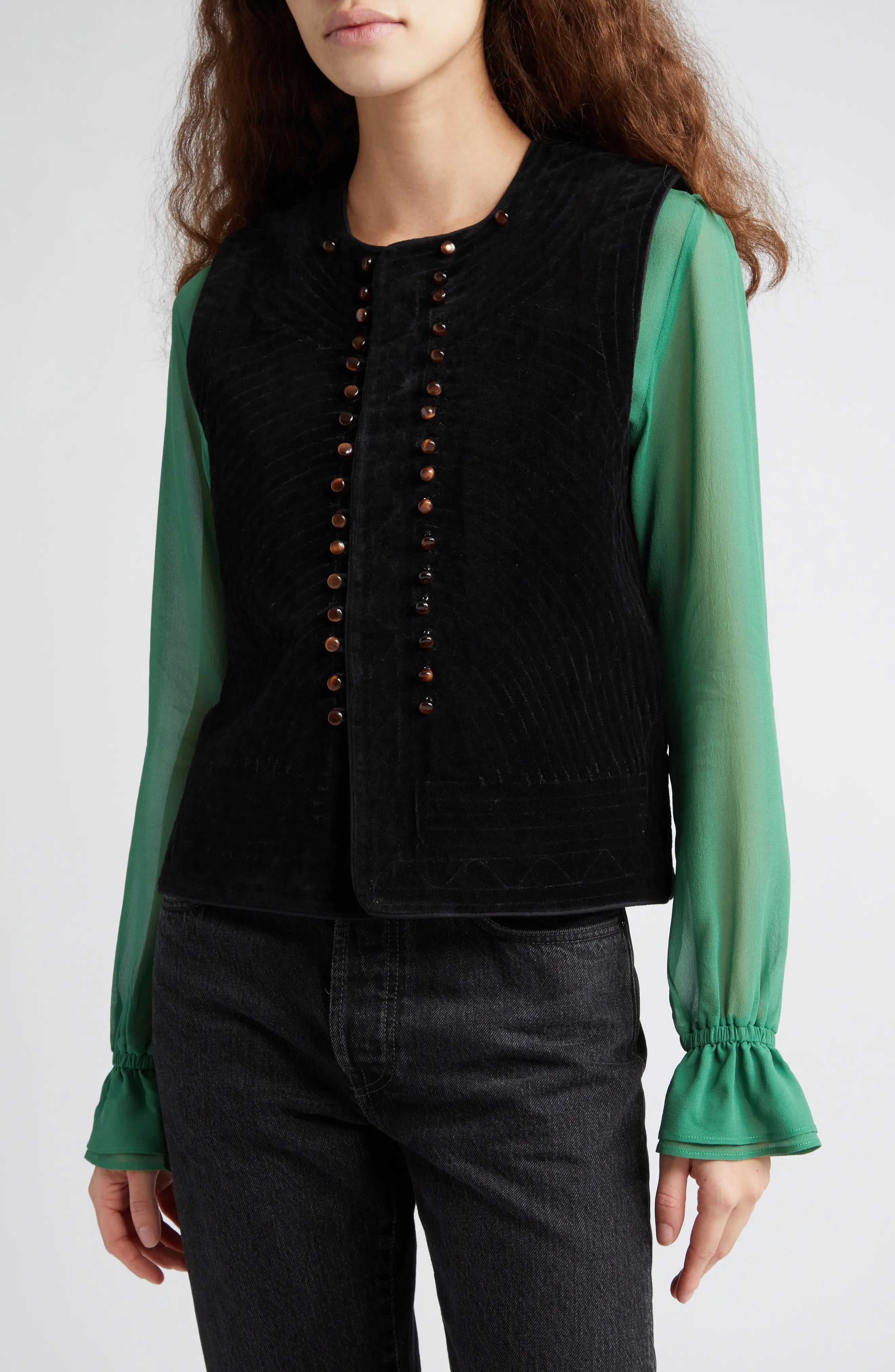 Embroidered Cotton Velveteen Vest - 4