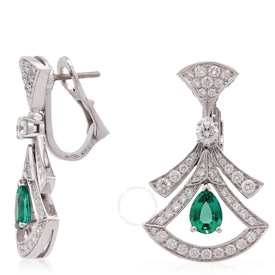 Bvlgari Divas' Dream 18K White Gold, Diamond, & Emerald Drop Earrings - 2