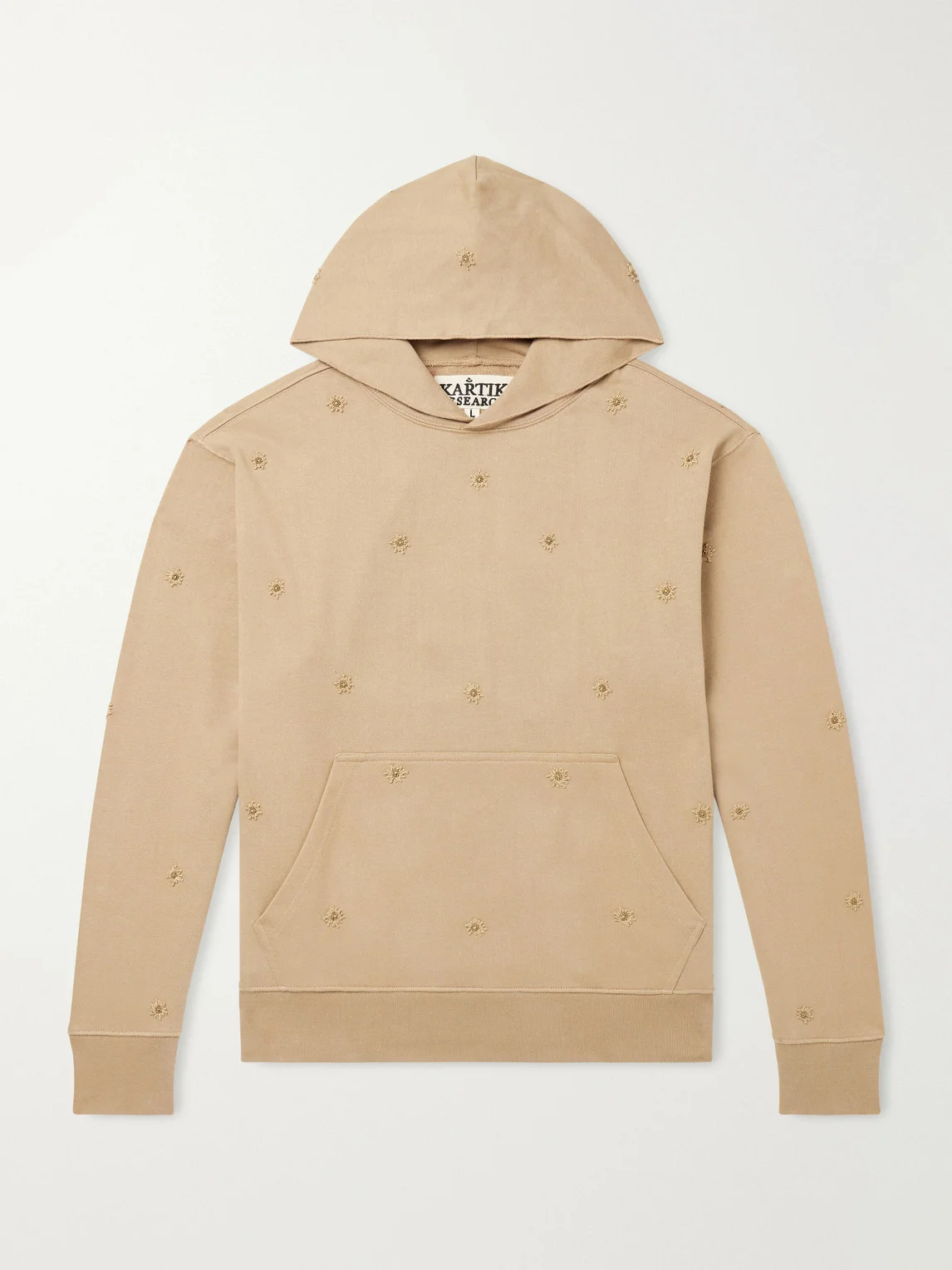 Bead-Embellished Embroidered Cotton-Jersey Hoodie - 1