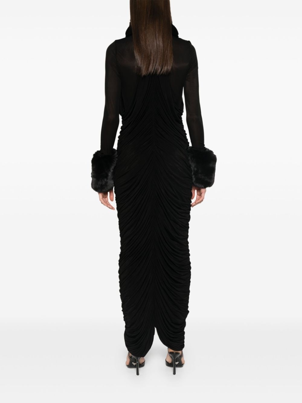 faux-fur trim maxi dress - 4