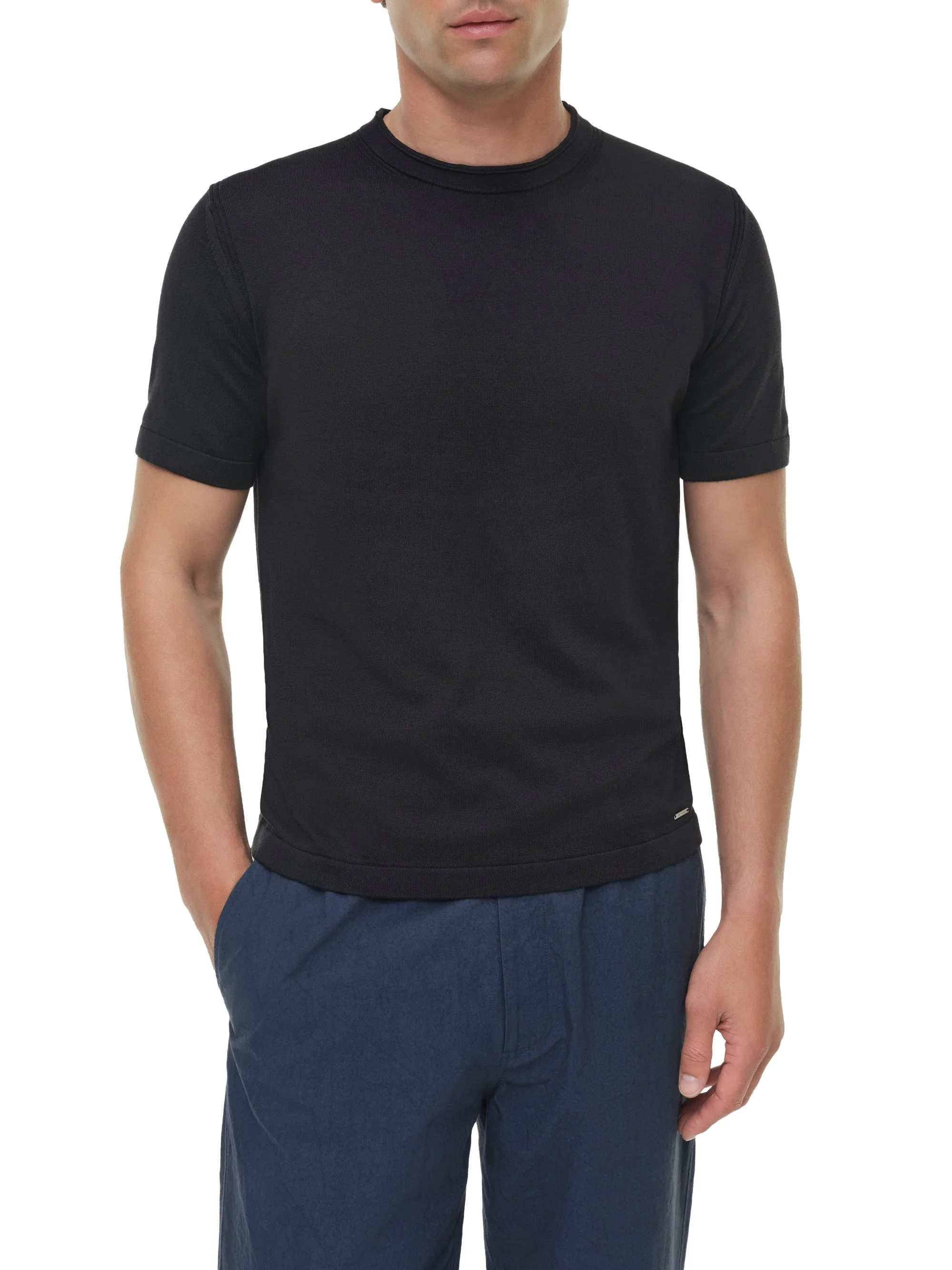 Men's Duke Silk-Cotton Crewneck T-Shirt - Black - 1