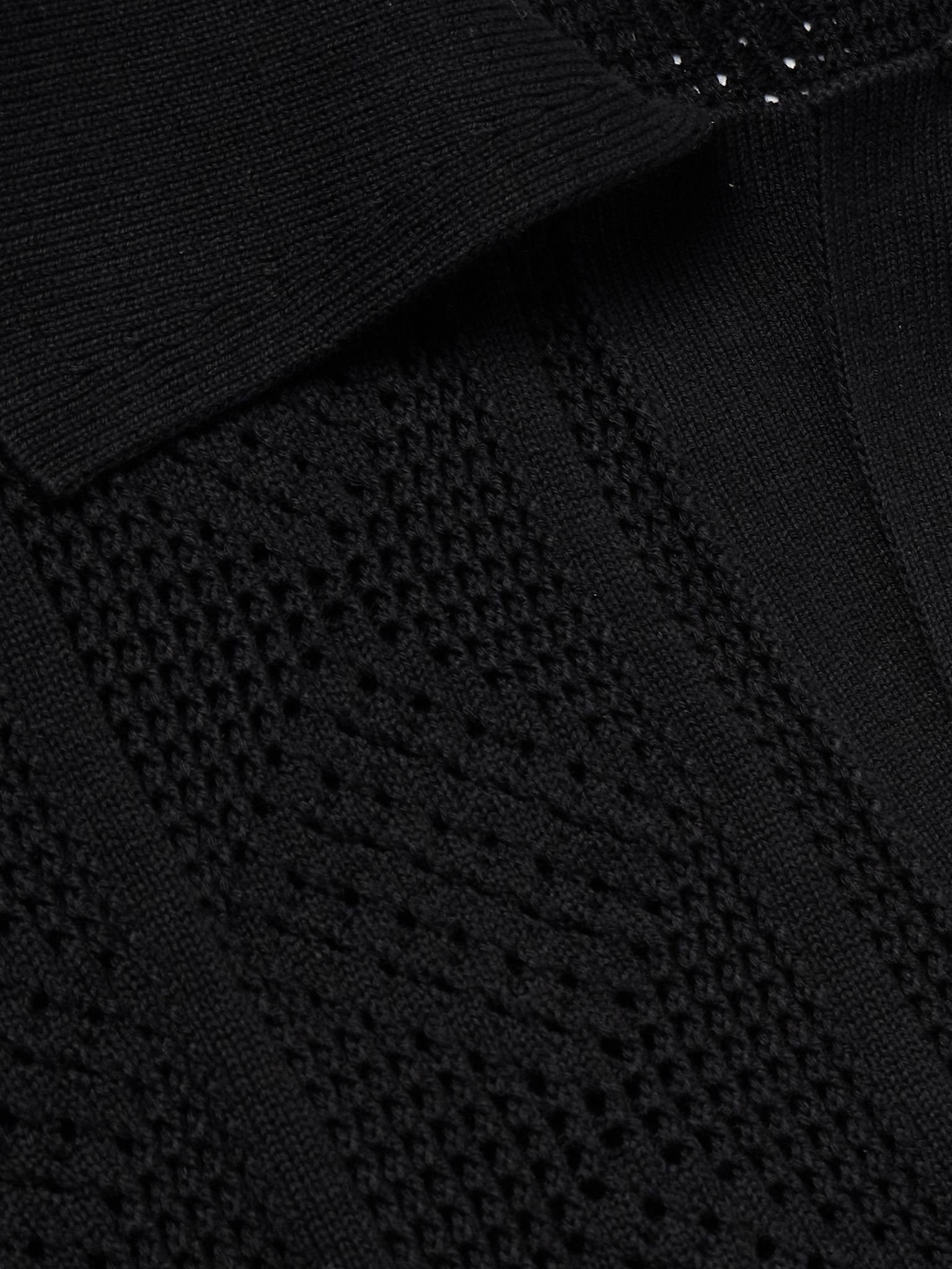 Open-Knit Cotton Polo Shirt Black - 4
