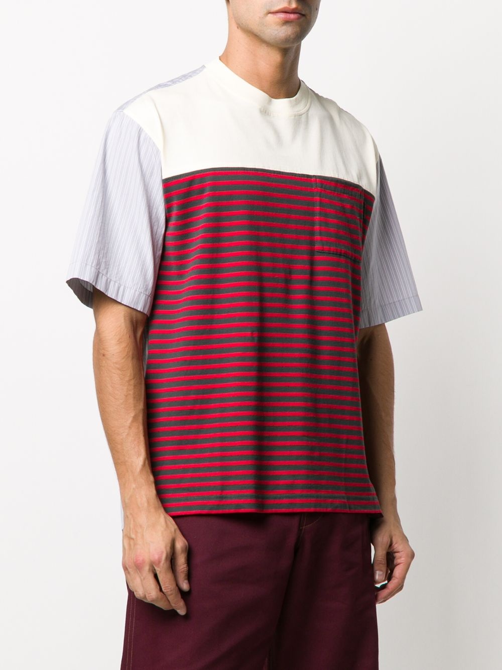 contrast stripe panel T-shirt - 3