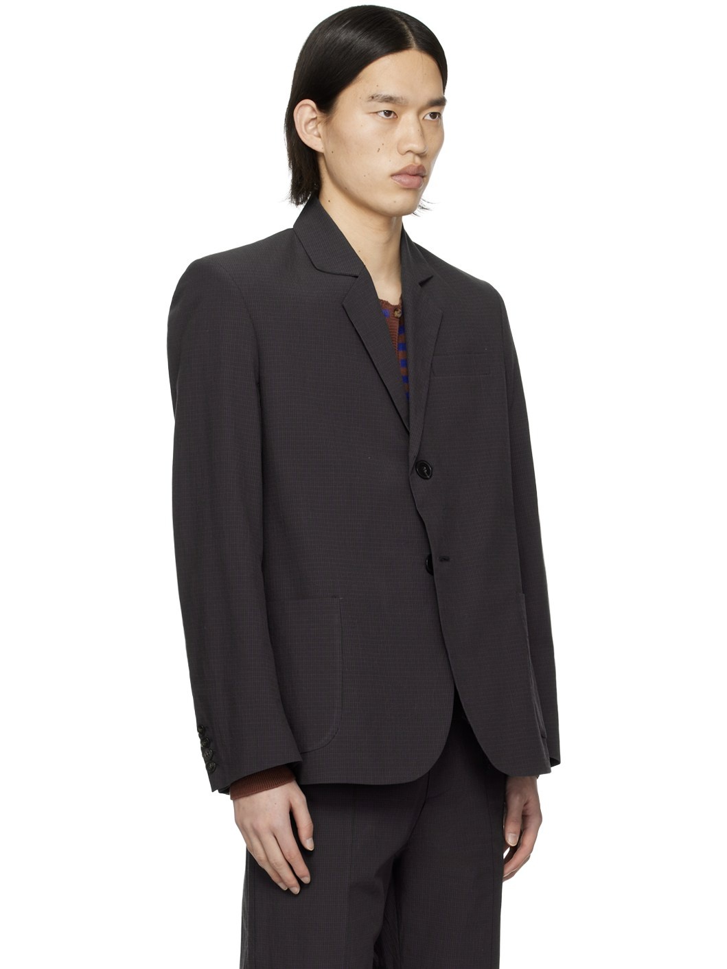 Brown & Navy Striped Blazer - 2