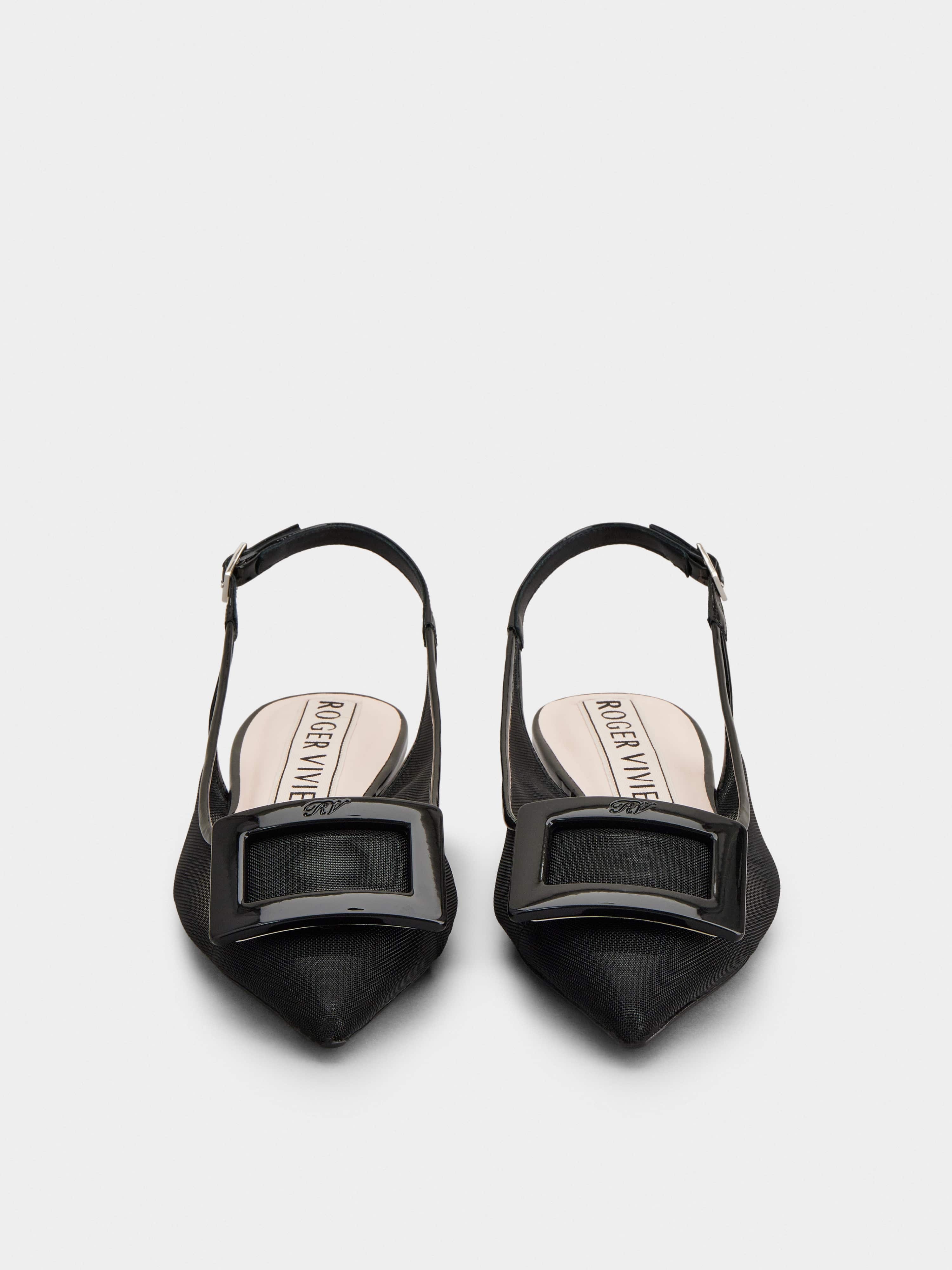 Gommettine Net Lacquered Buckle Slingback Ballerinas in Fabric - 7