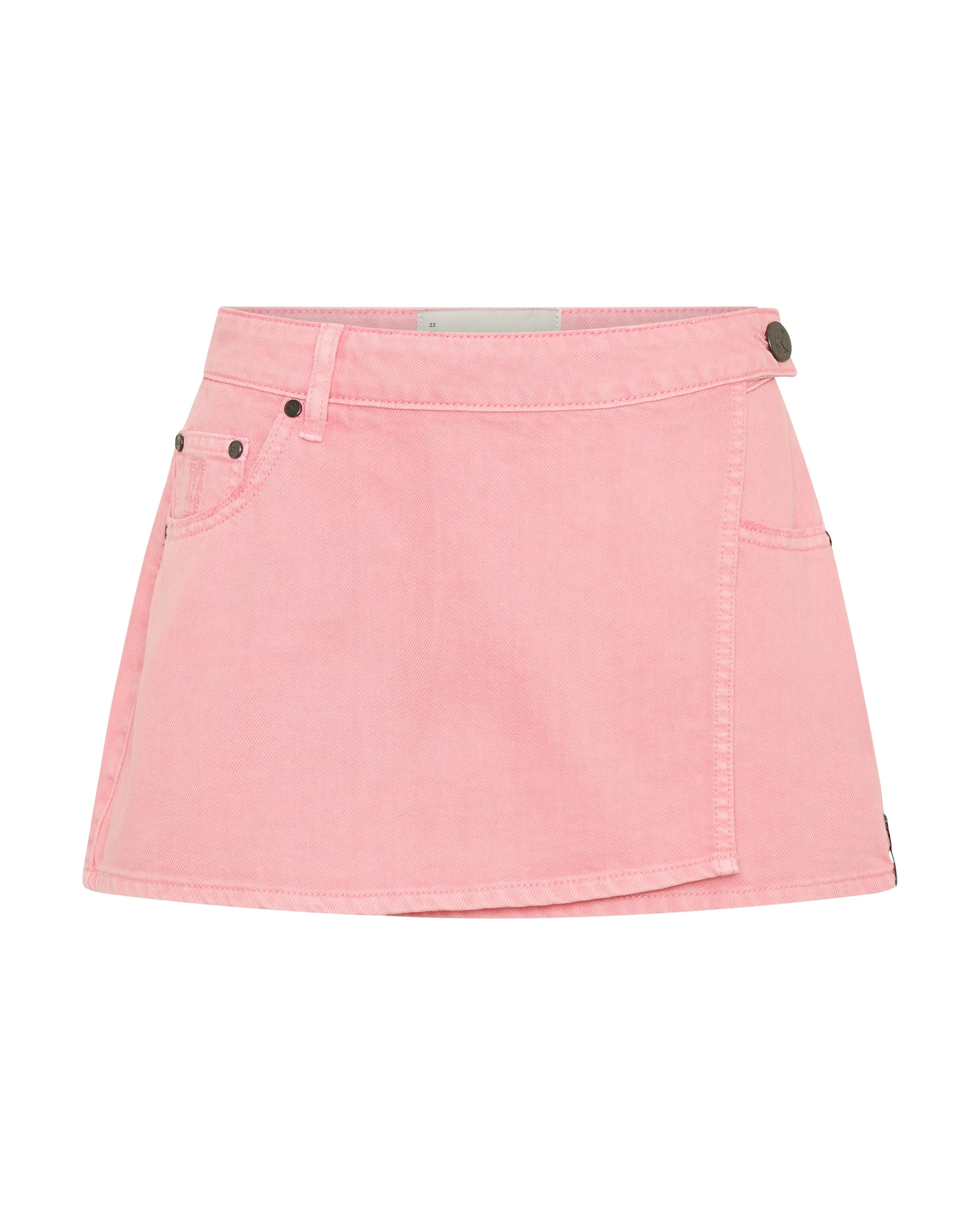 Alexia Low Waist Wrap Mini Denim Skirt - Prism Pink - 1