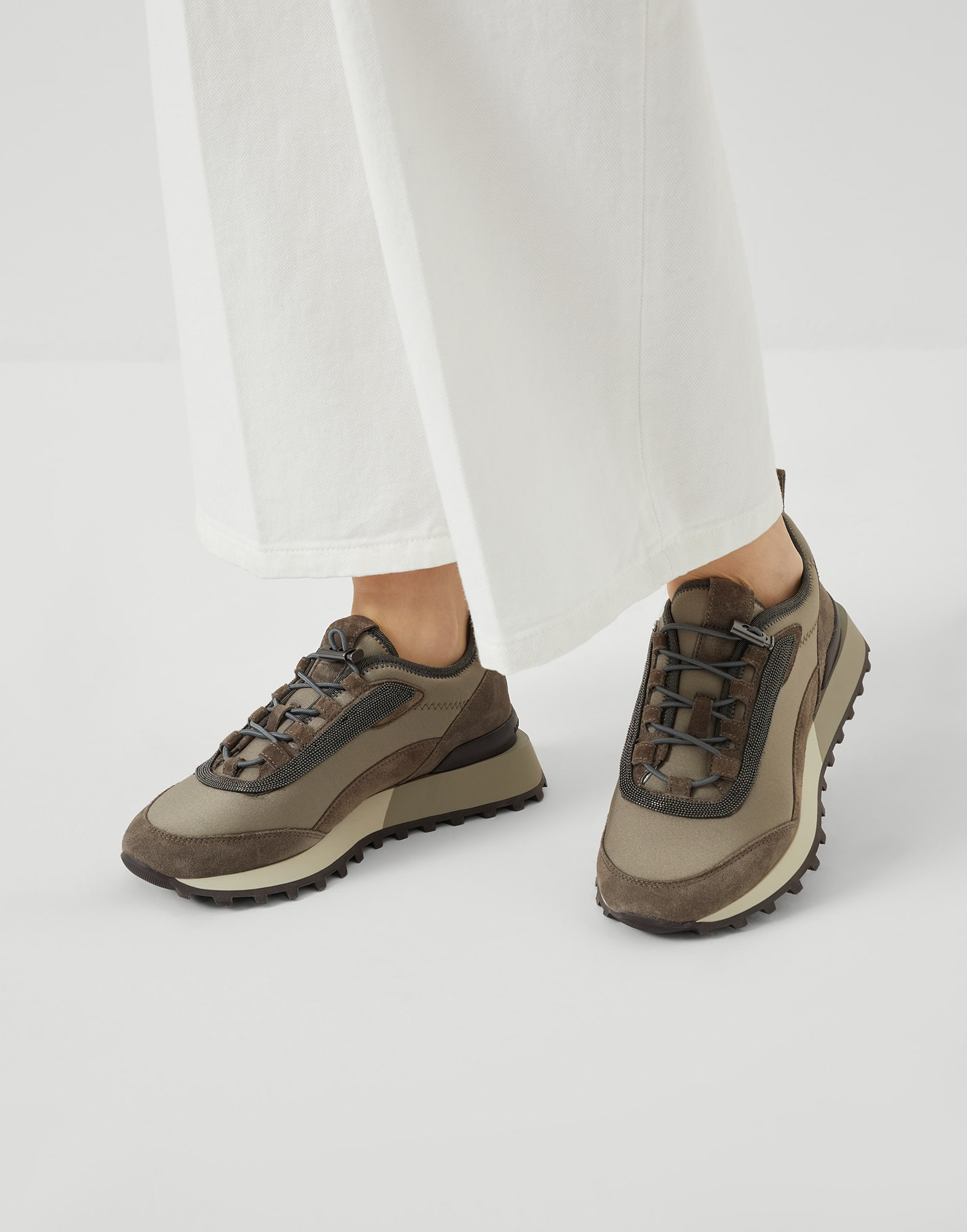 Techno fabric and suede runners with precious trim - 4