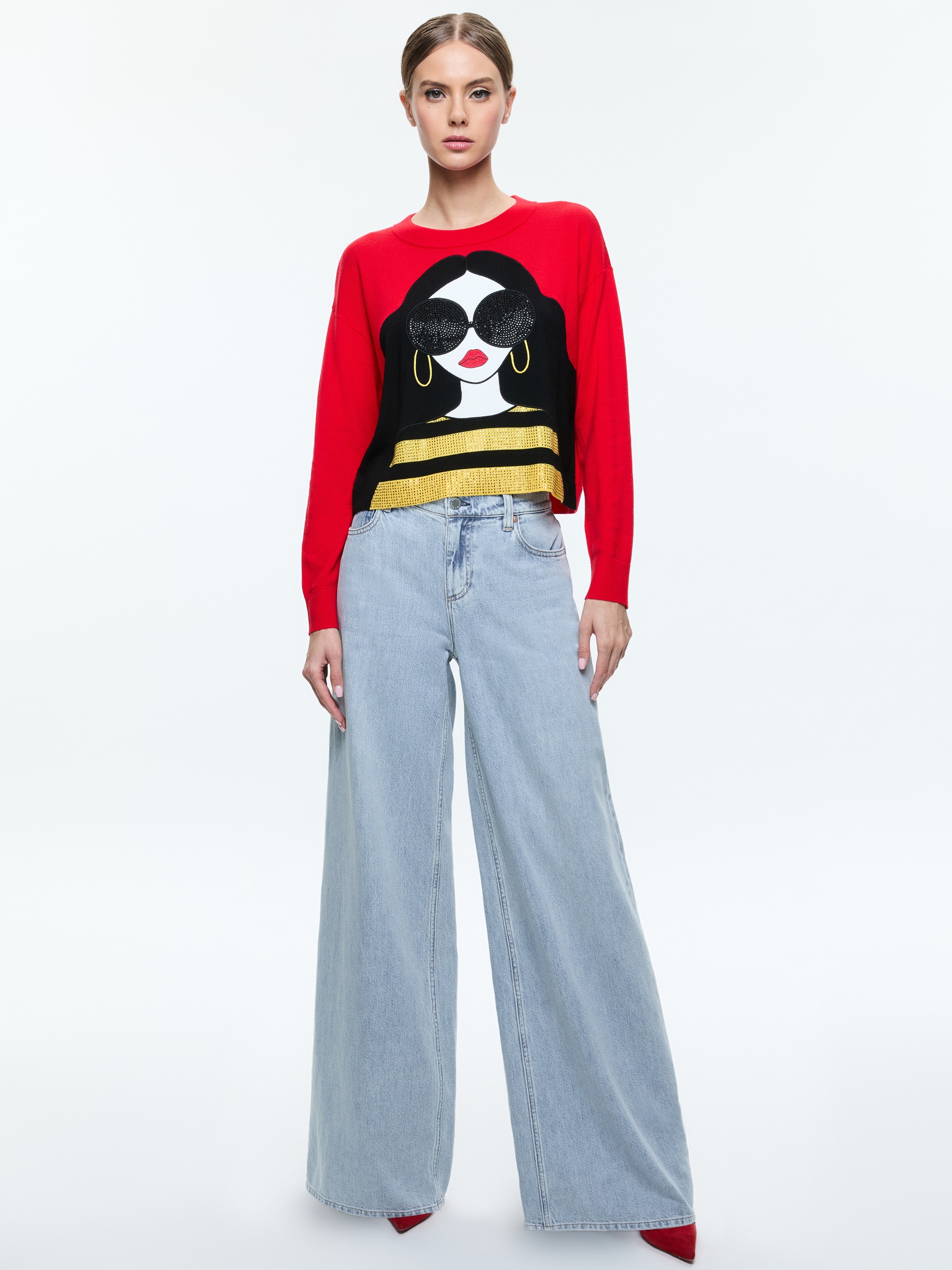 GLEESON APPLIQUE STACEFACE BOXY LONG SLEEVE PULLOVER - 6