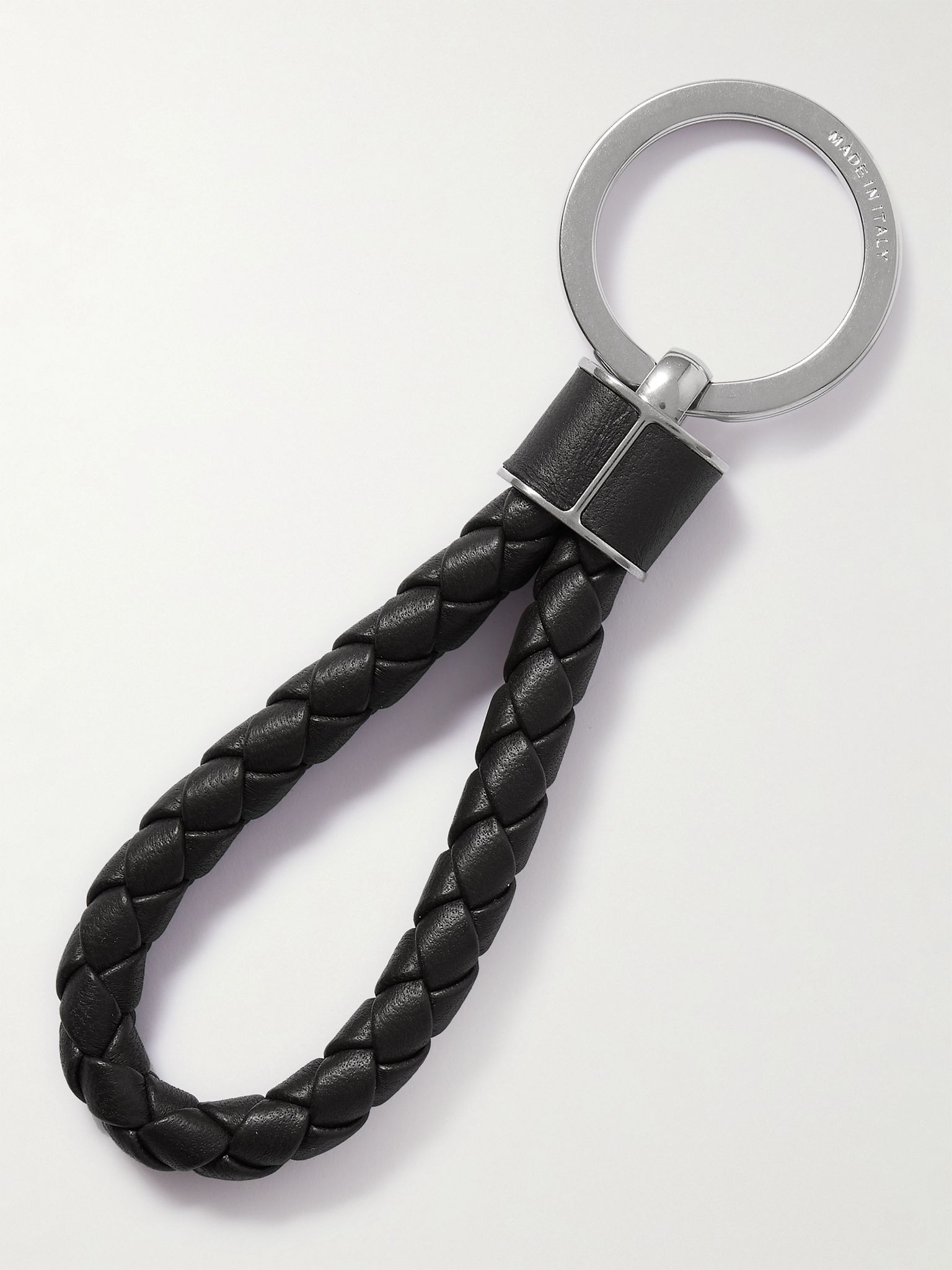Silver-Tone and Braided Leather Key Fob Black - 2