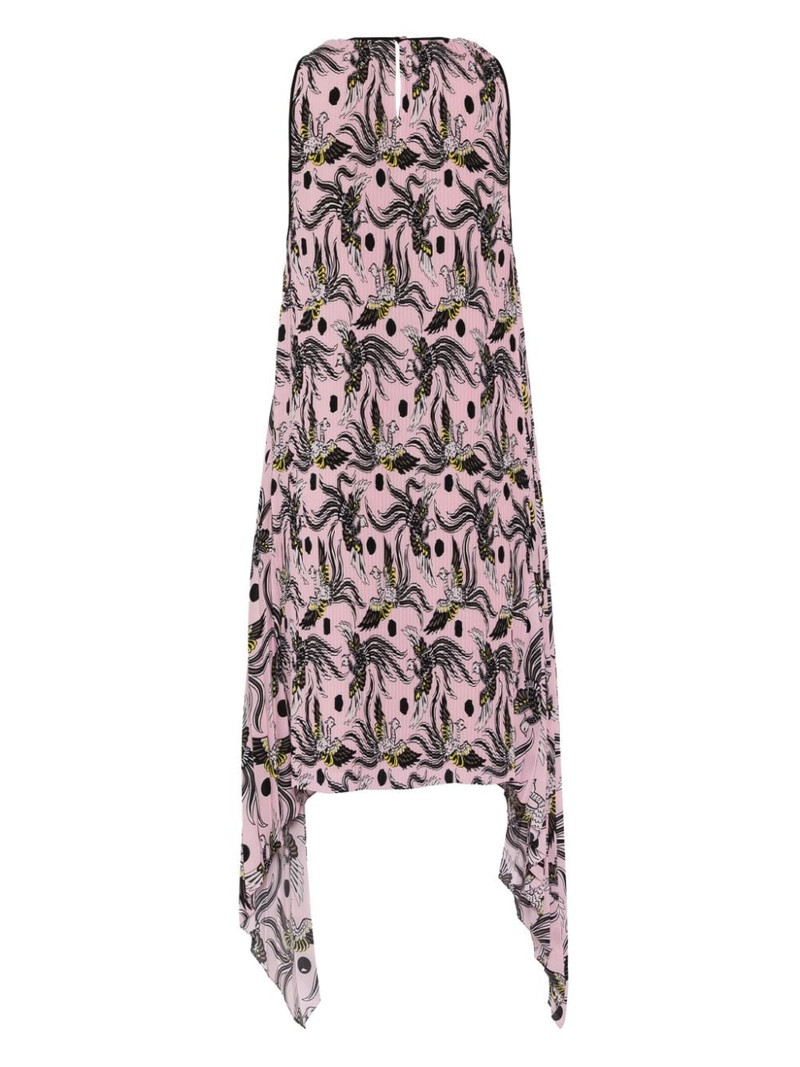 KENZO bird-print plissÃ© midi dress outlook