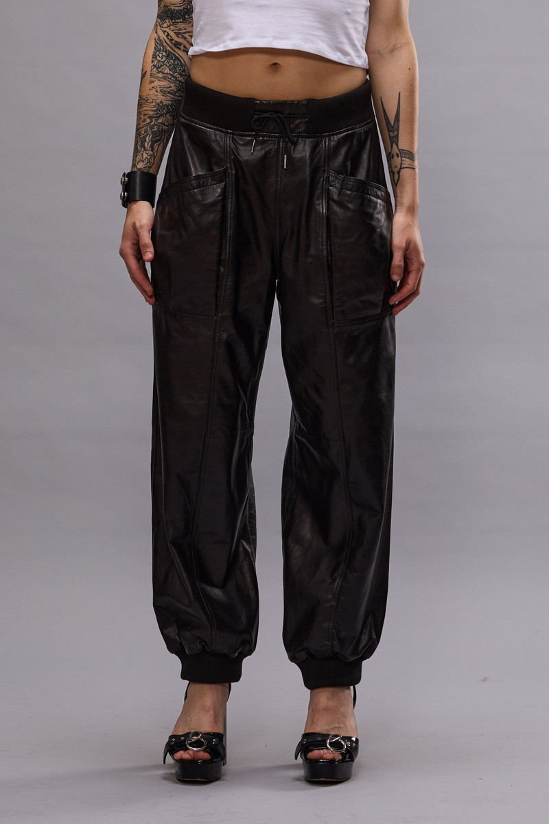 R13 PLEATED POCKET STRAIGHT LEG LEATHER PANT - BLACK outlook