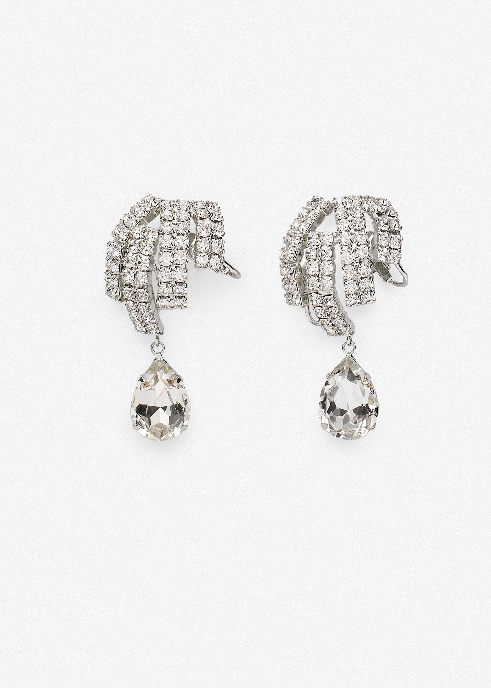 Crystal cascade drop earrings in silver - 1