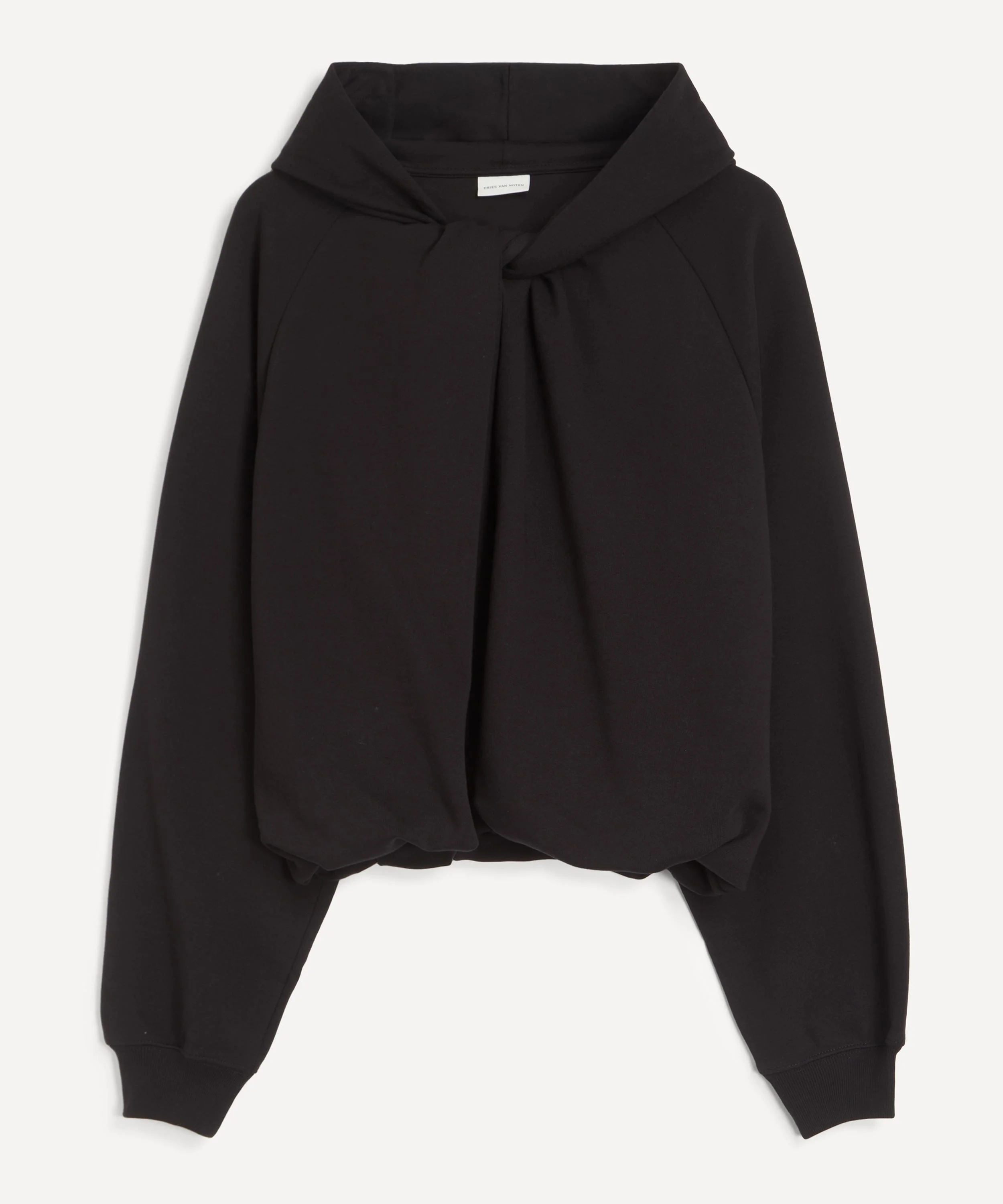 Black Draped Cotton Hoodie - 1