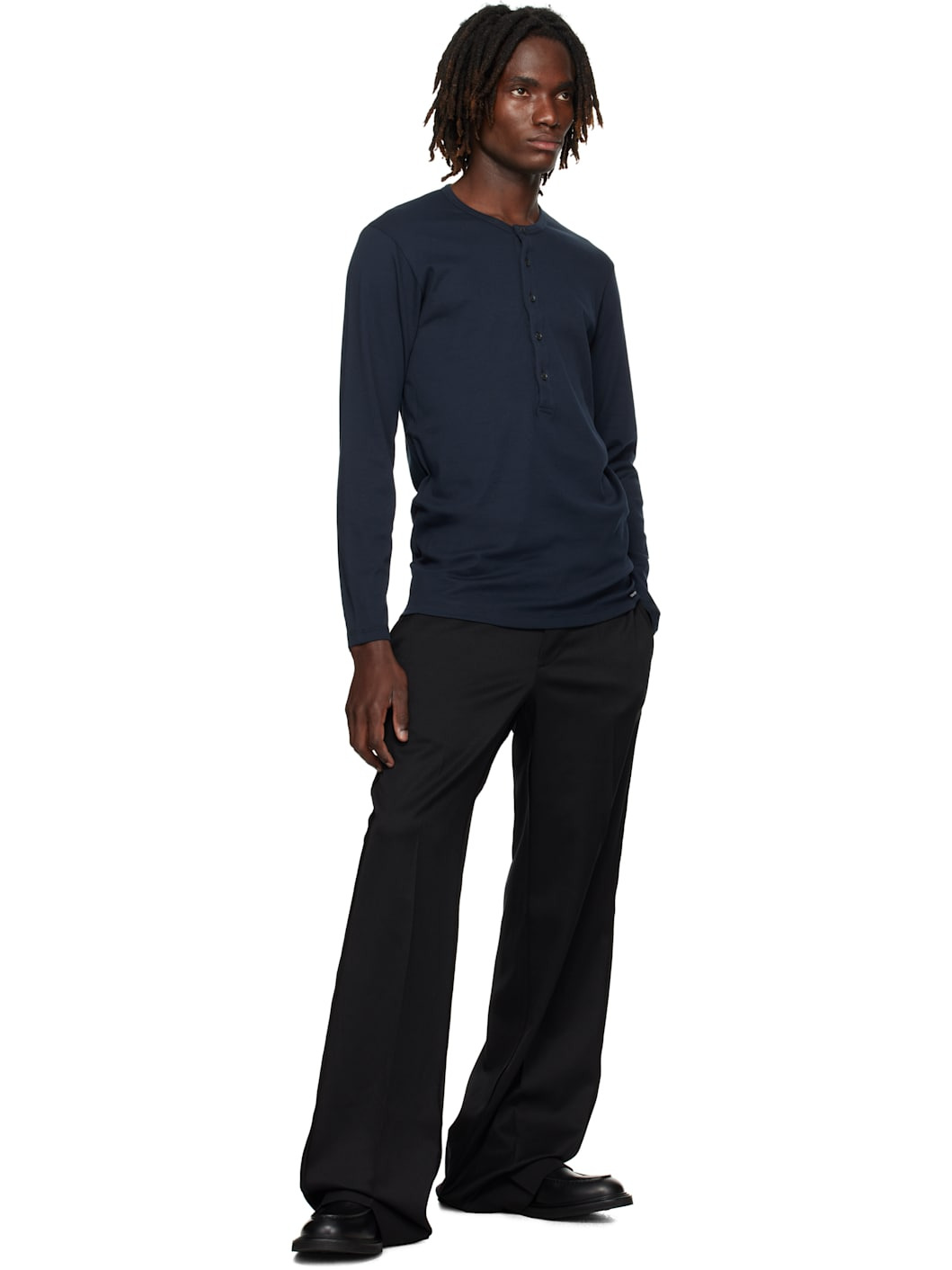Navy Cotton Henley - 4