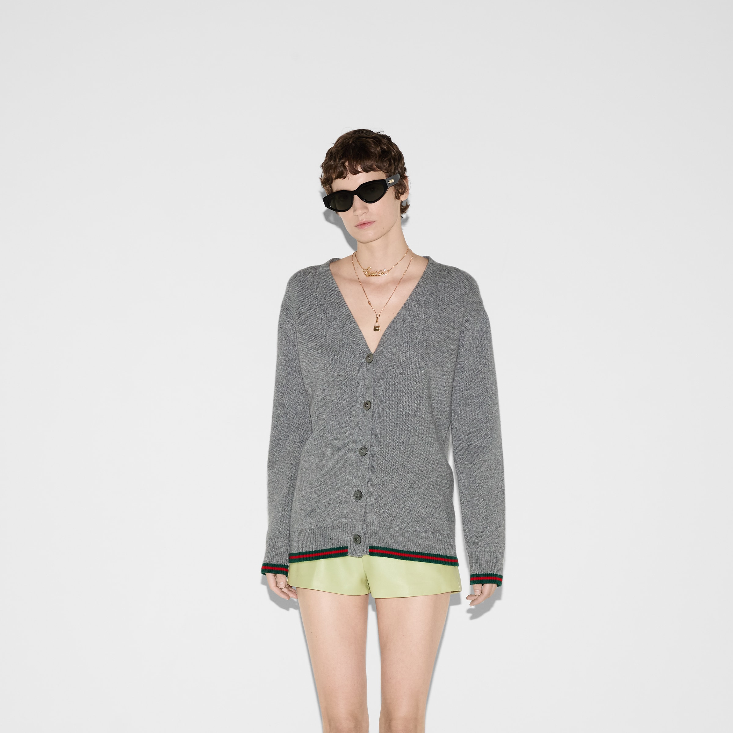 Wool and cashmere cardigan with Web - 3