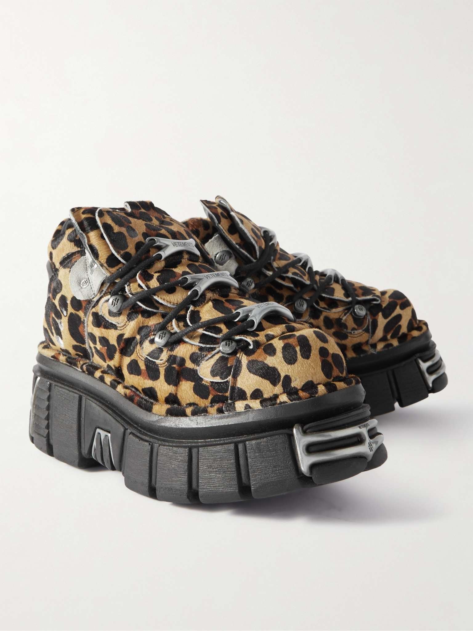 + New Rock Embellished Leopard-Print Pony Hair Platform Sneakers - 4