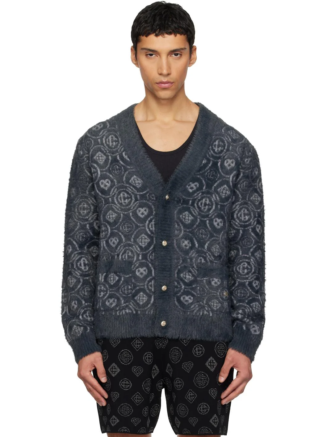 Gray Fluffy Monogram Cardigan - 1