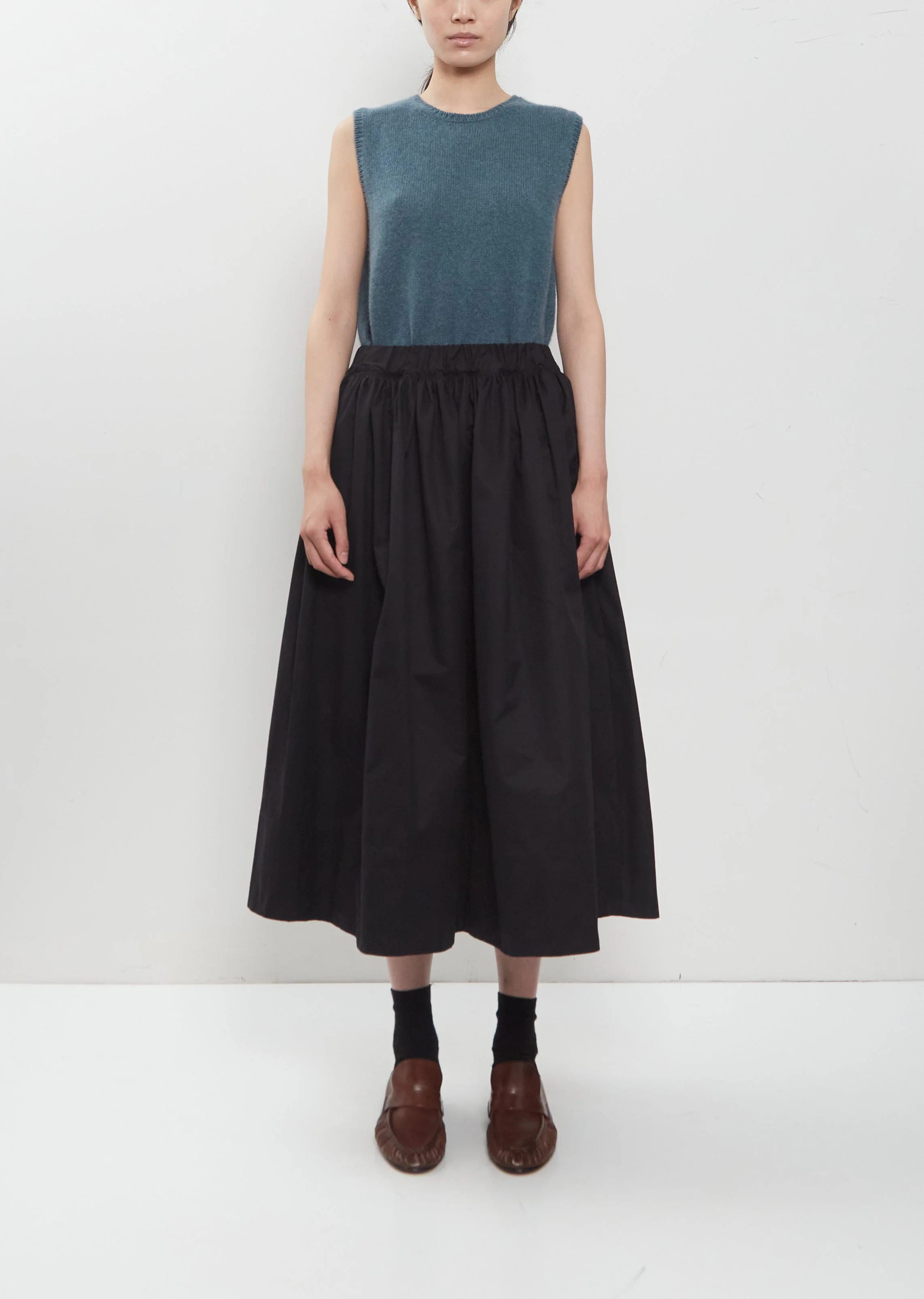 Sanded Cotton Gathered Skirt — Black - 1