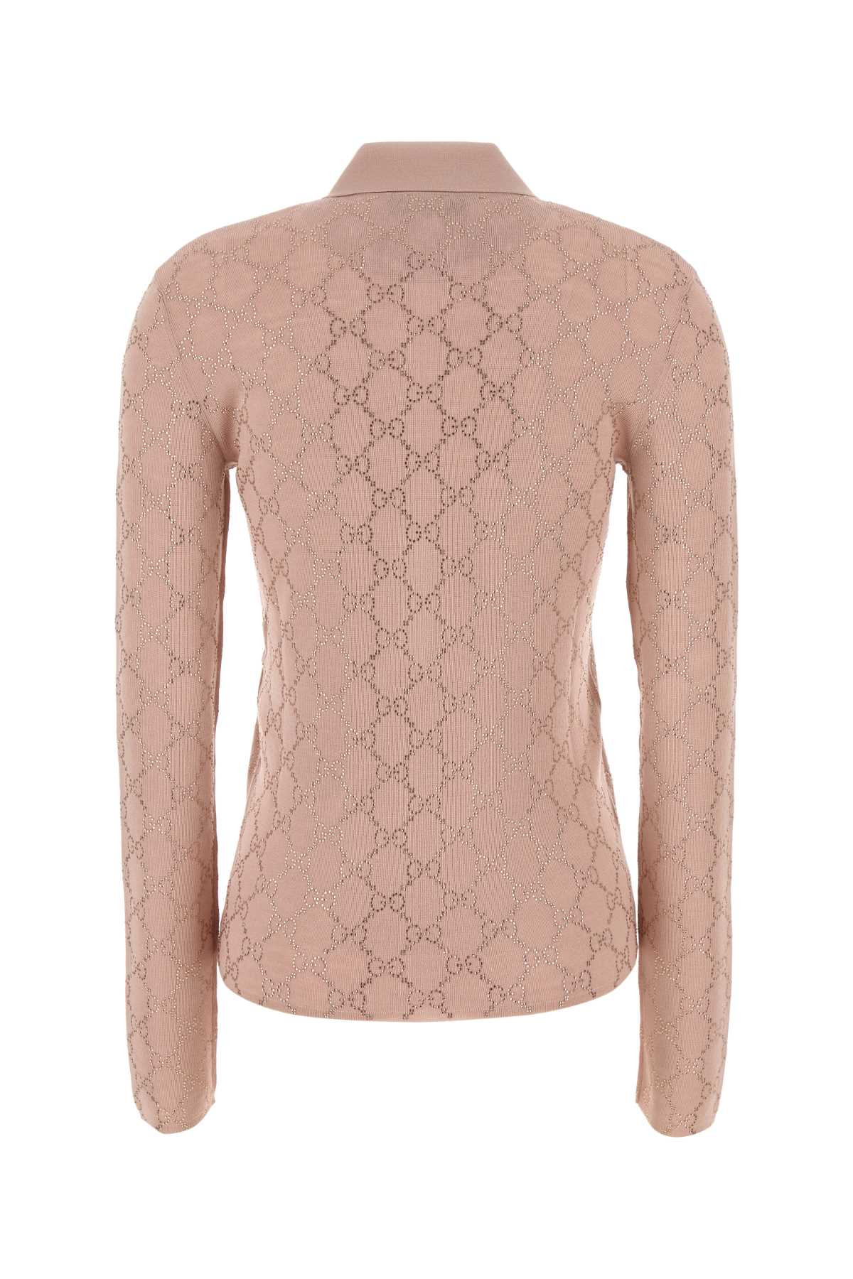 Gucci Women Antiqued Pink Wool Polo Shirt - 2