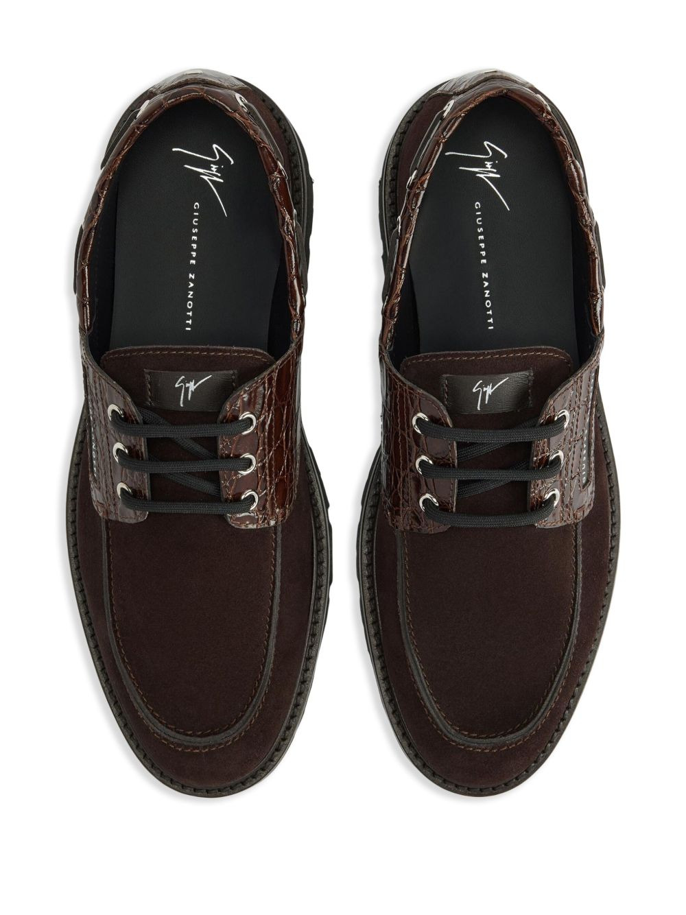 crocodile-embossed suede lace-up shoes - 3