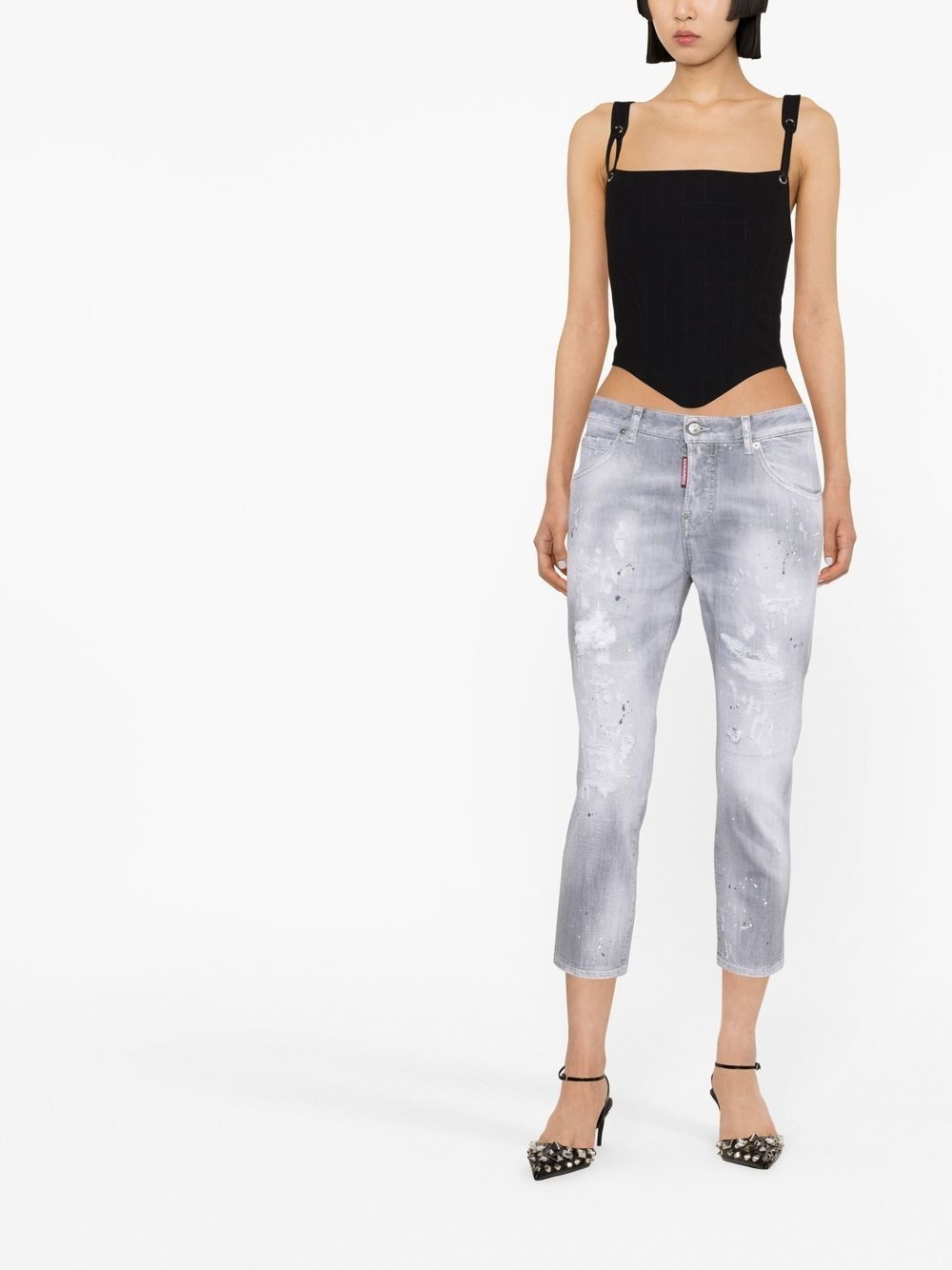 distressed low-rise cropped jeans - 2