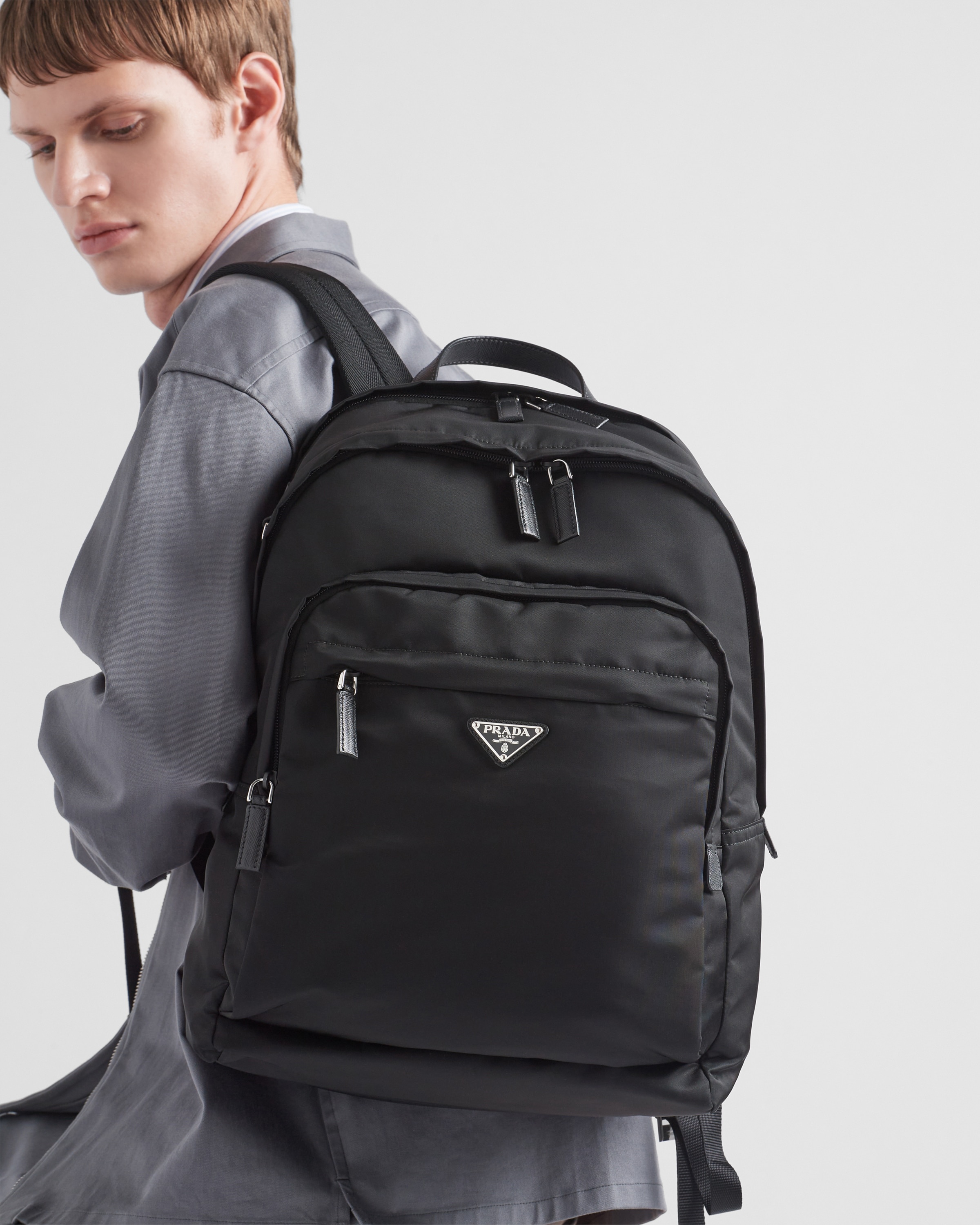 Re-Nylon and Saffiano leather backpack - 7