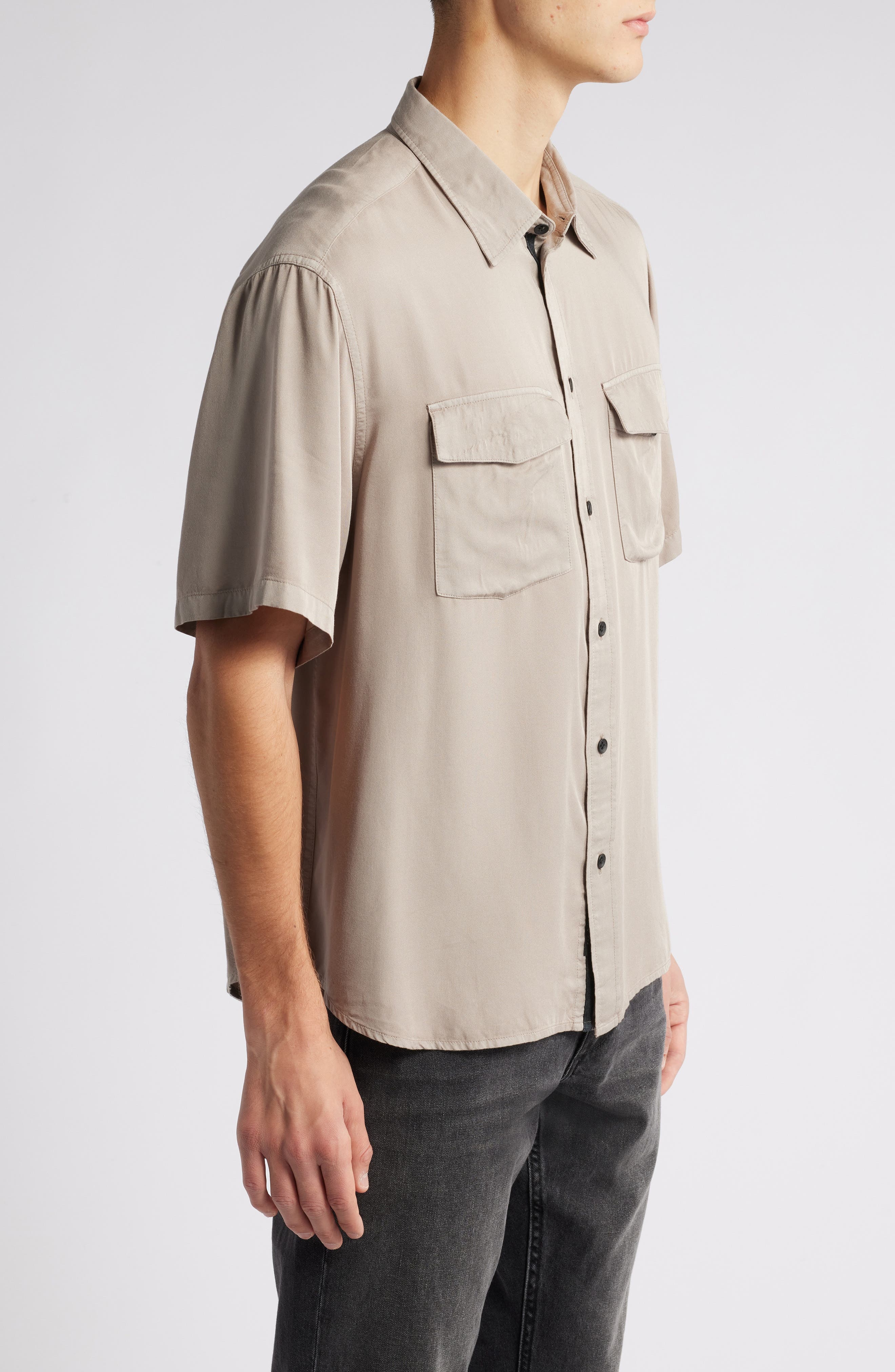 rag & bone Matthew Short Sleeve Button-Up Shirt in Elephant Grey at Nordstrom - 4
