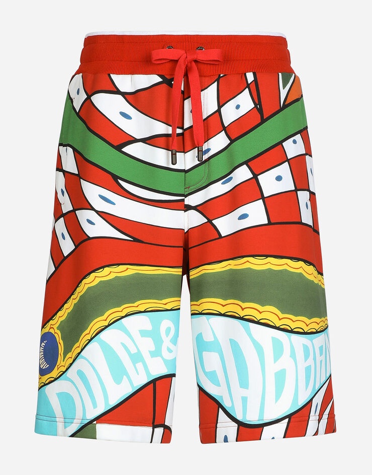 Jersey jogging shorts with carretto print - 1