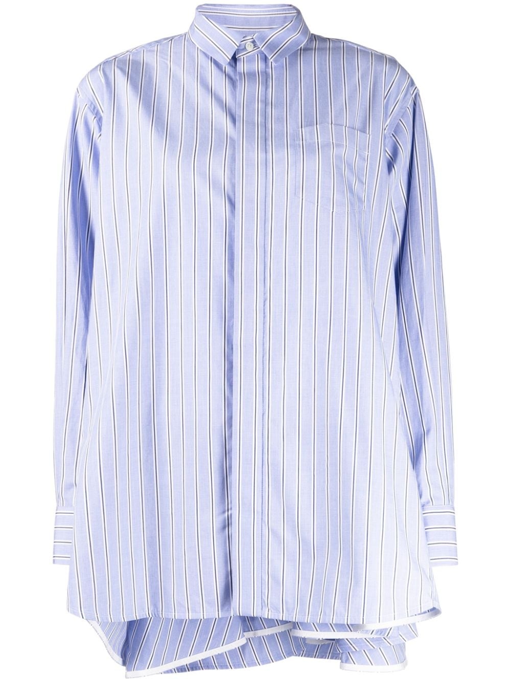 striped ruffle-trim cotton shirtdress - 1