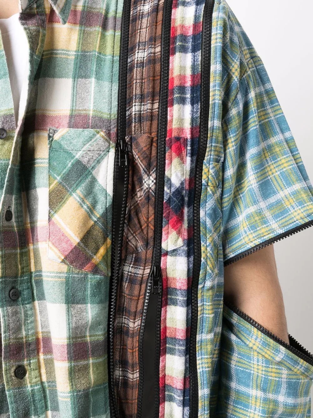 patchwork check-print shirt - 5