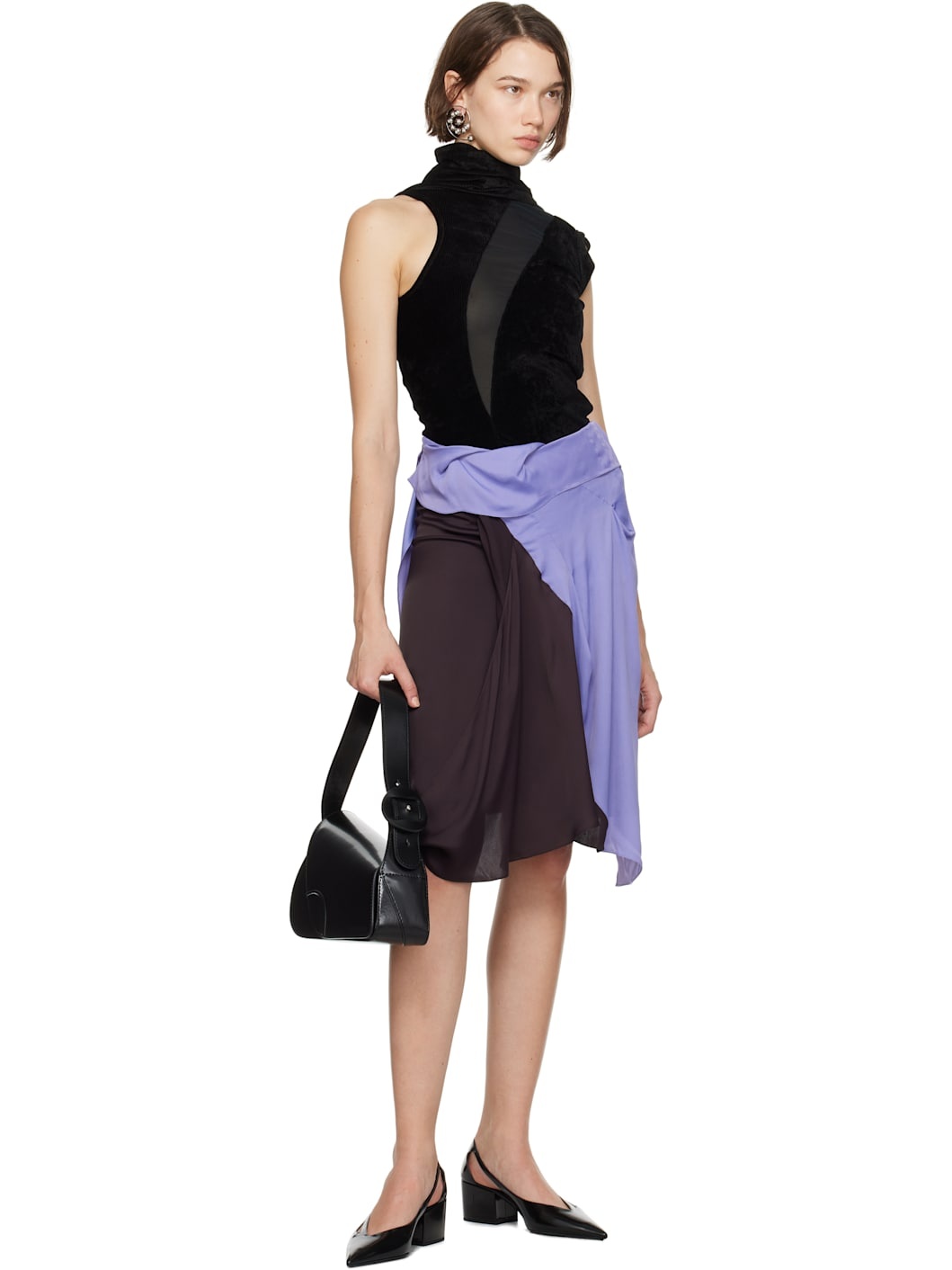 Brown & Purple Kukri Draped Midi Skirt - 4